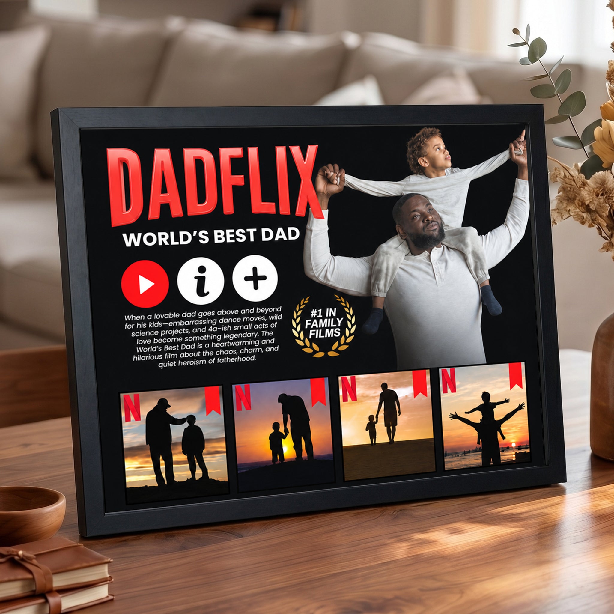 Personalized Dadflix Movie Frame – Bold Opening Scene with Custom Photos – Father’s Day Gift