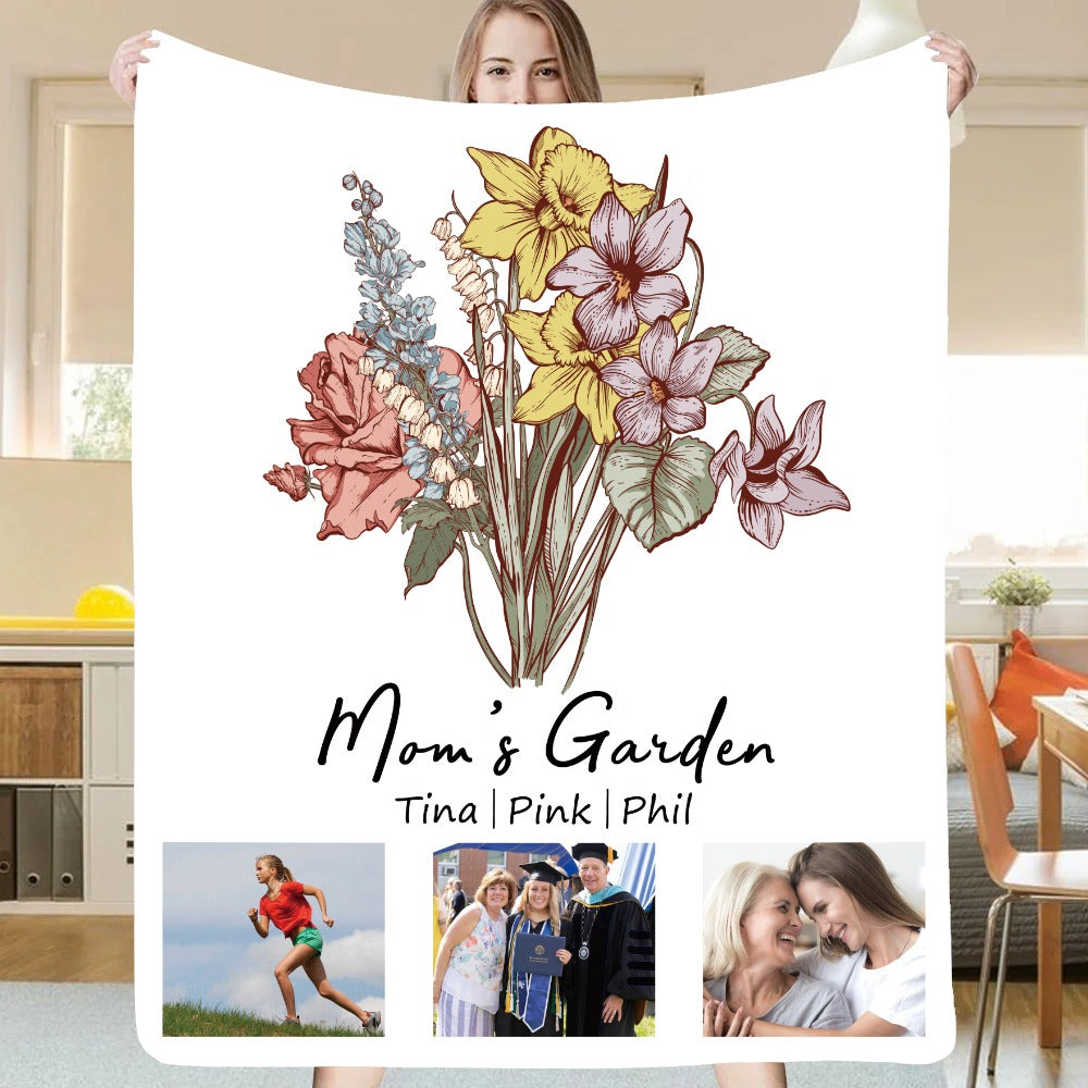 Mom's Garden & Precious Family Photos Customized Blanket