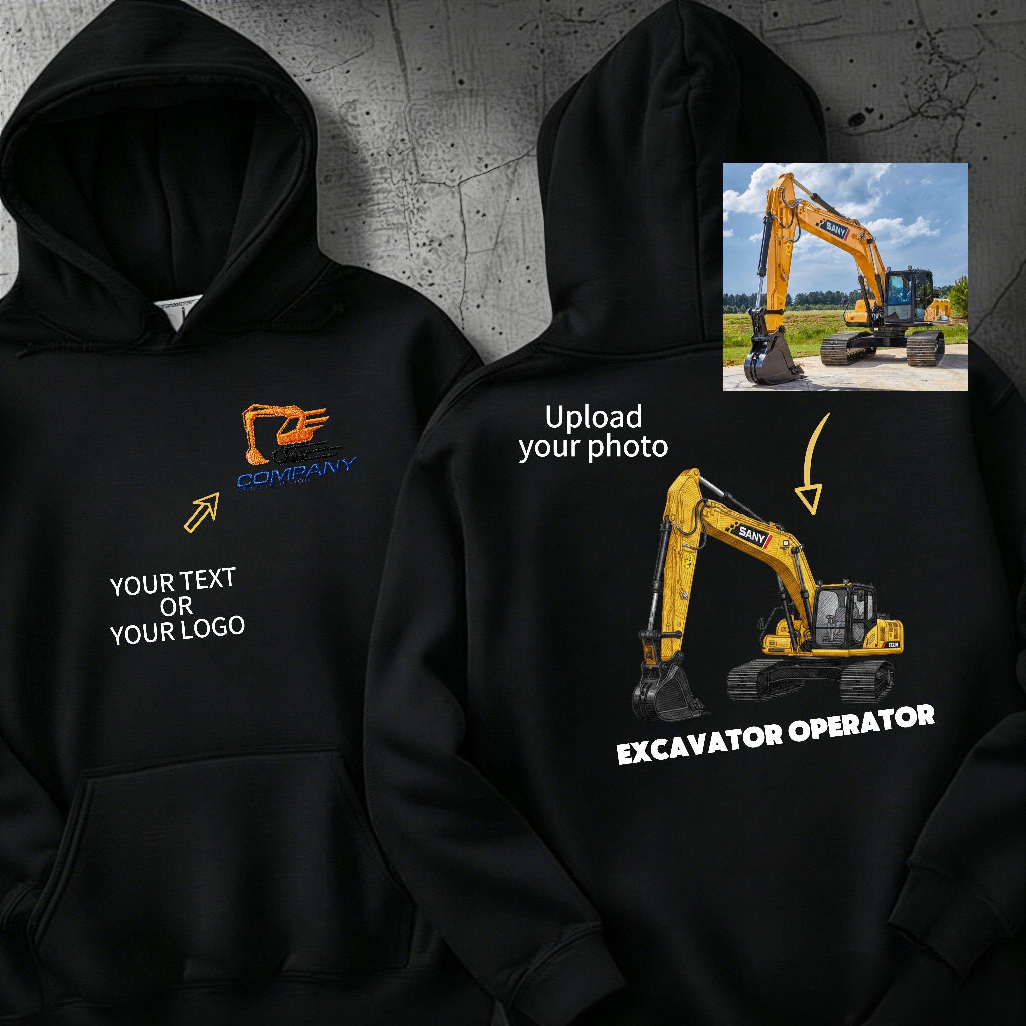 Custom Embroidered Construction Vehicles Car Hoodie (Back Design)—The Perfect Gift For Car Enthusiasts, Boyfriends, Or Dads