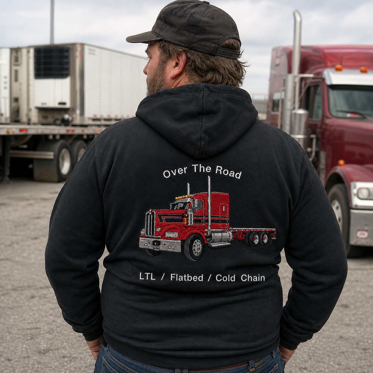 Custom Back Design Embroidered Big Truck Hoodie—The Perfect Gift For Car Enthusiasts, Truck Drivers, Boyfriends, Or Dads