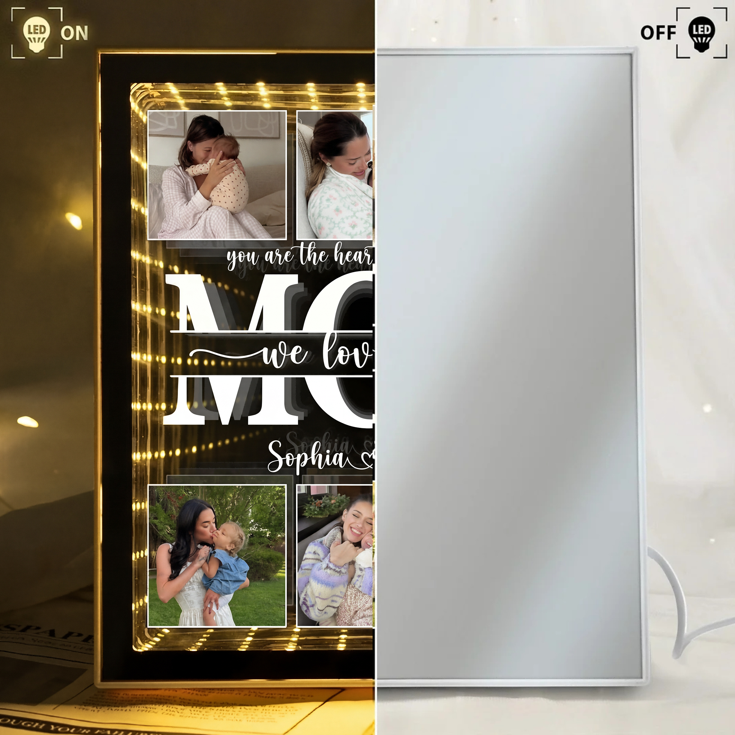 Personalized Photo Infinity Mirror Light Box – Custom Mother's Day Gift for Mom, Grandma & Wife, We Love You LED Photo Lamp