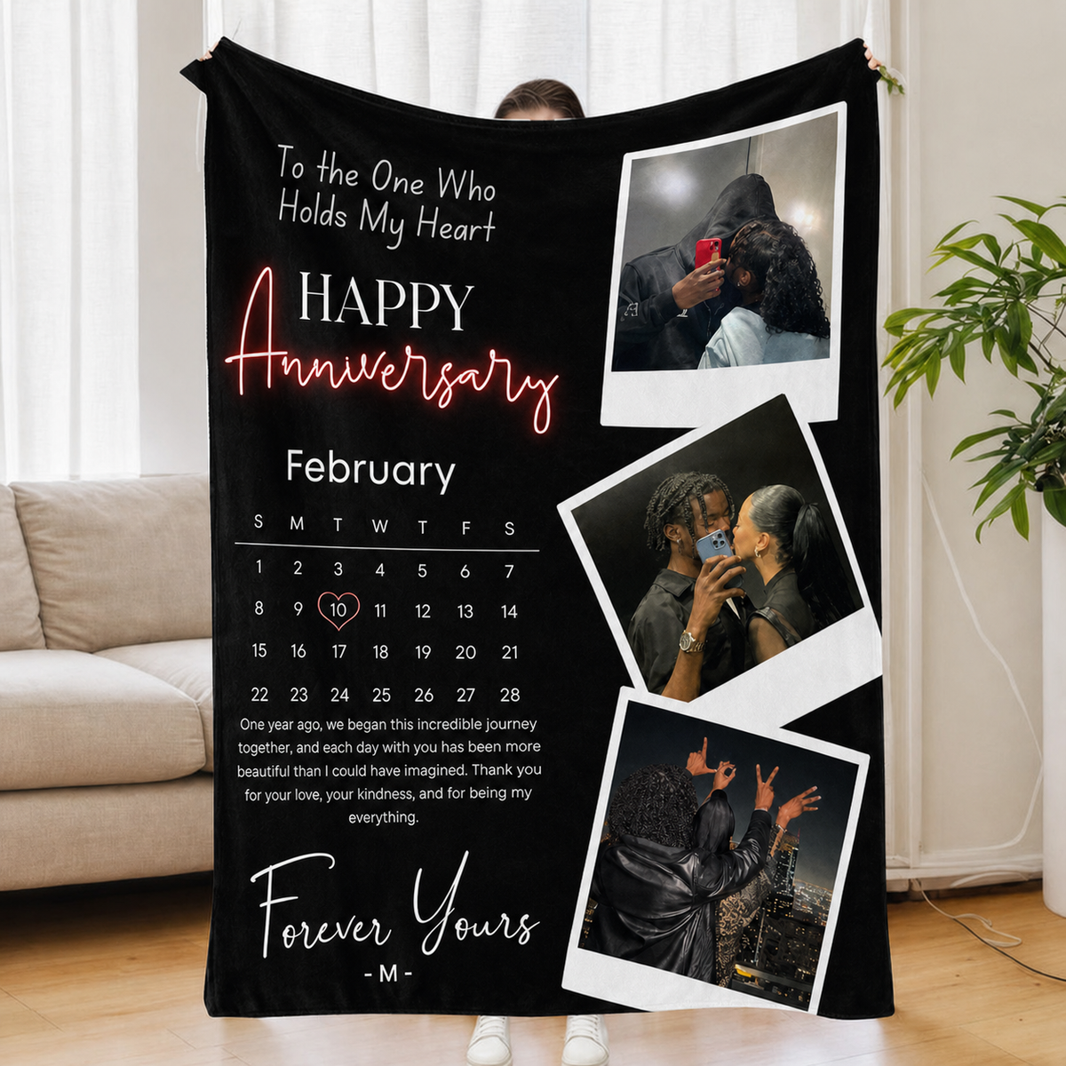 Personalized Photo Calendar Blanket for Couples, Custom Anniversary Flannel Blanket, Romantic Anniversary Gift for Your Partner