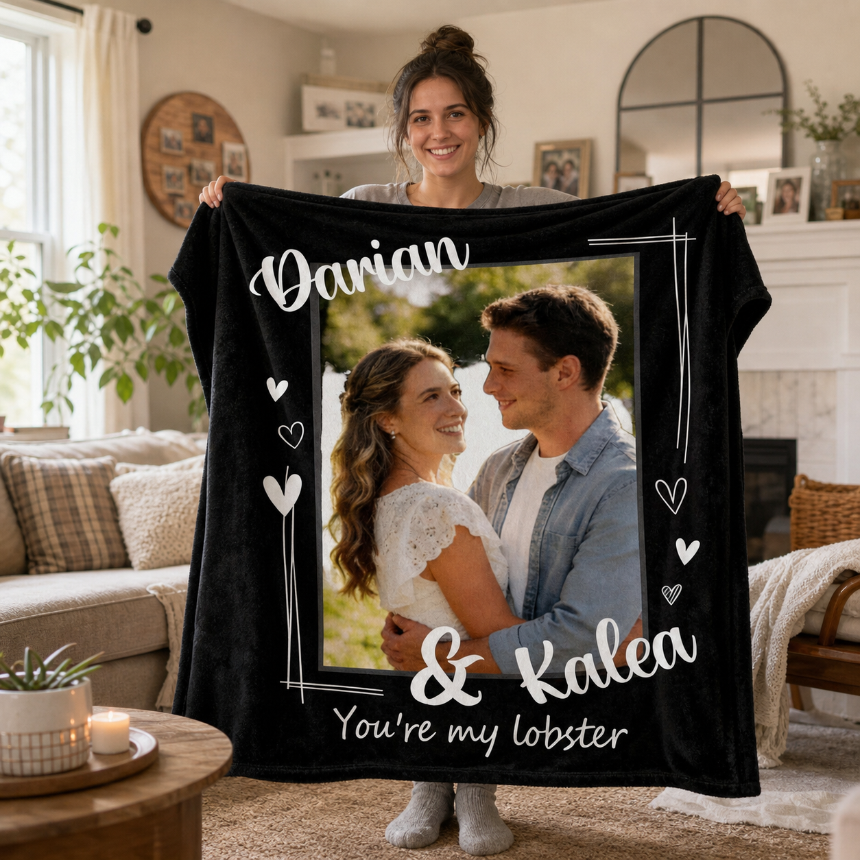 Custom Photo Blanket with Small Heart Design – Perfect Couple Gift for Anniversaries