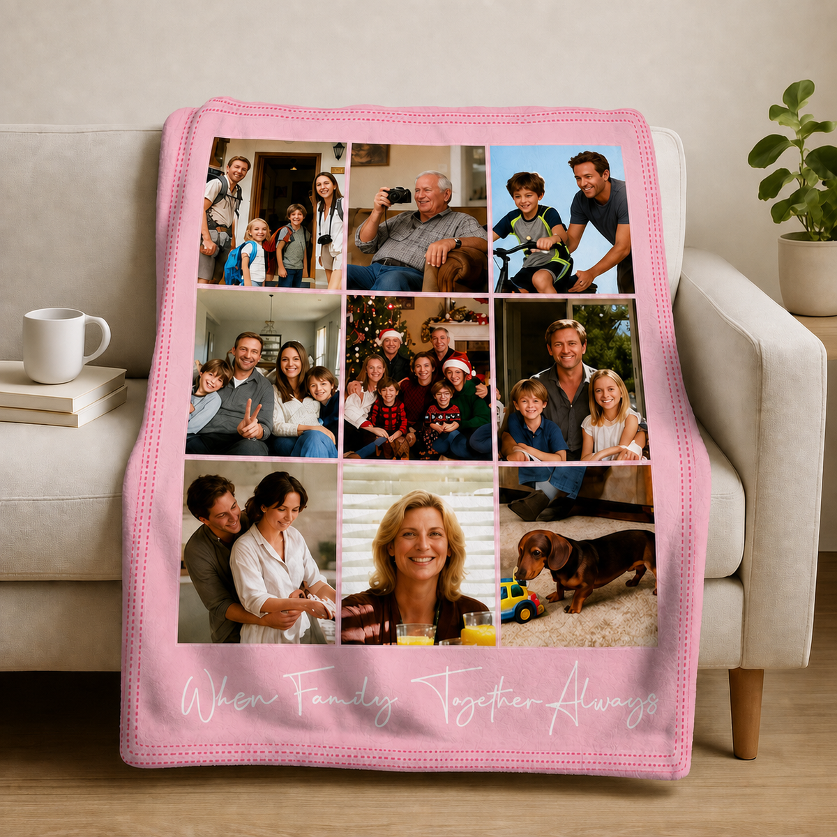 Custom 9-Photo Couple & Family Blanket | When Family Is Together, Always