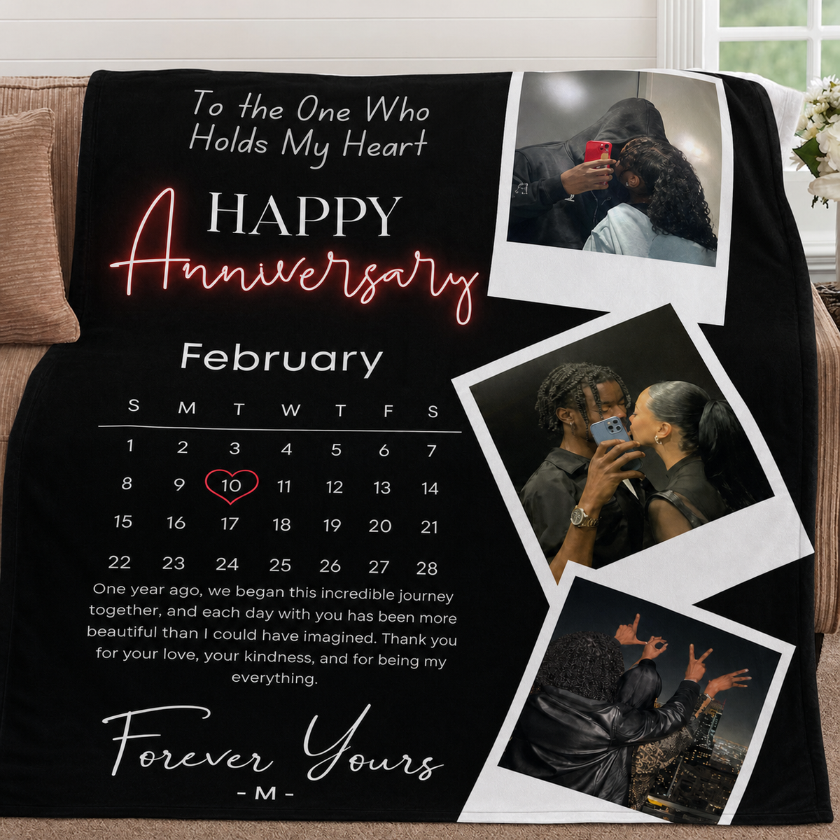 Personalized Photo Calendar Blanket for Couples, Custom Anniversary Flannel Blanket, Romantic Anniversary Gift for Your Partner