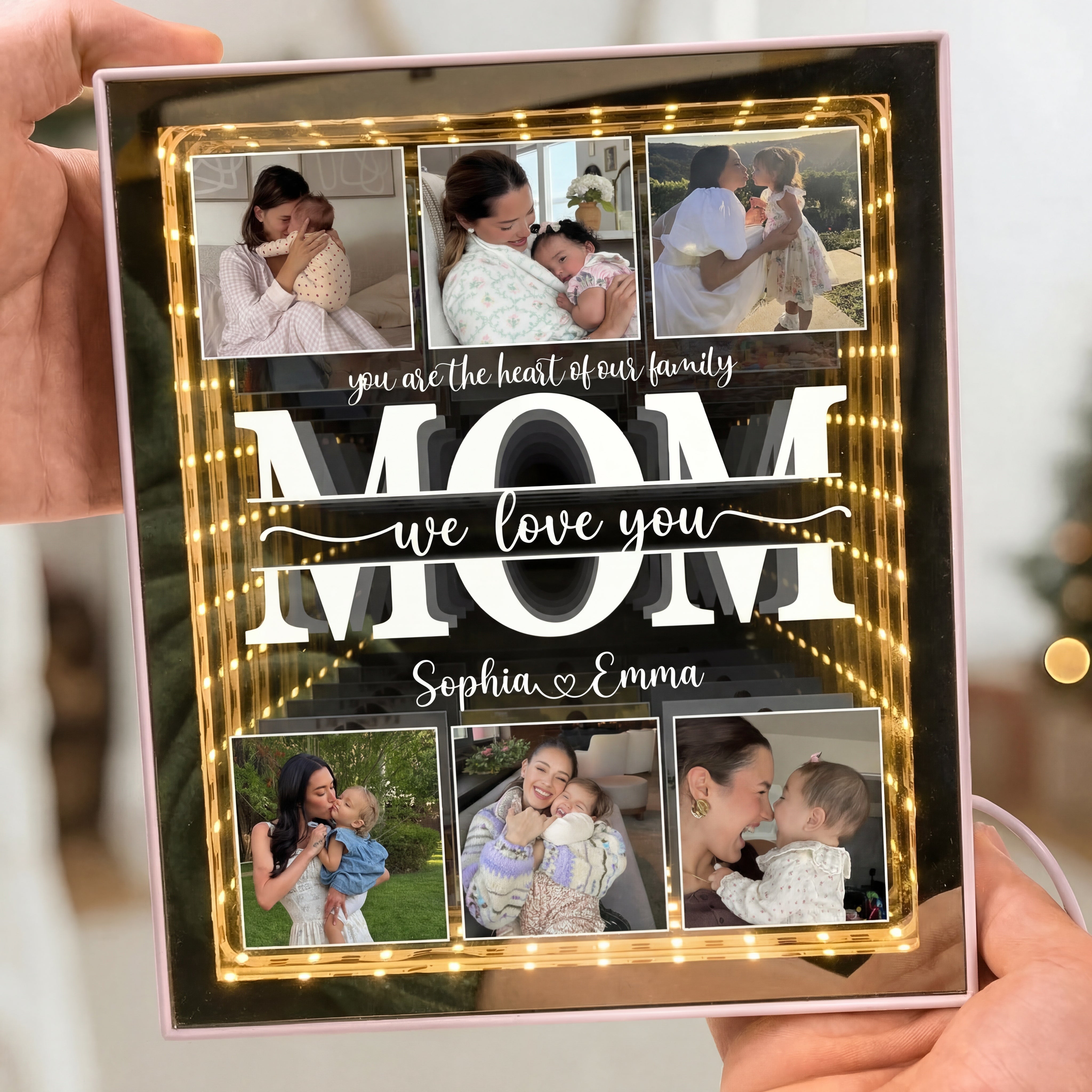 Personalized Photo Infinity Mirror Light Box – Custom Mother's Day Gift for Mom, Grandma & Wife, We Love You LED Photo Lamp