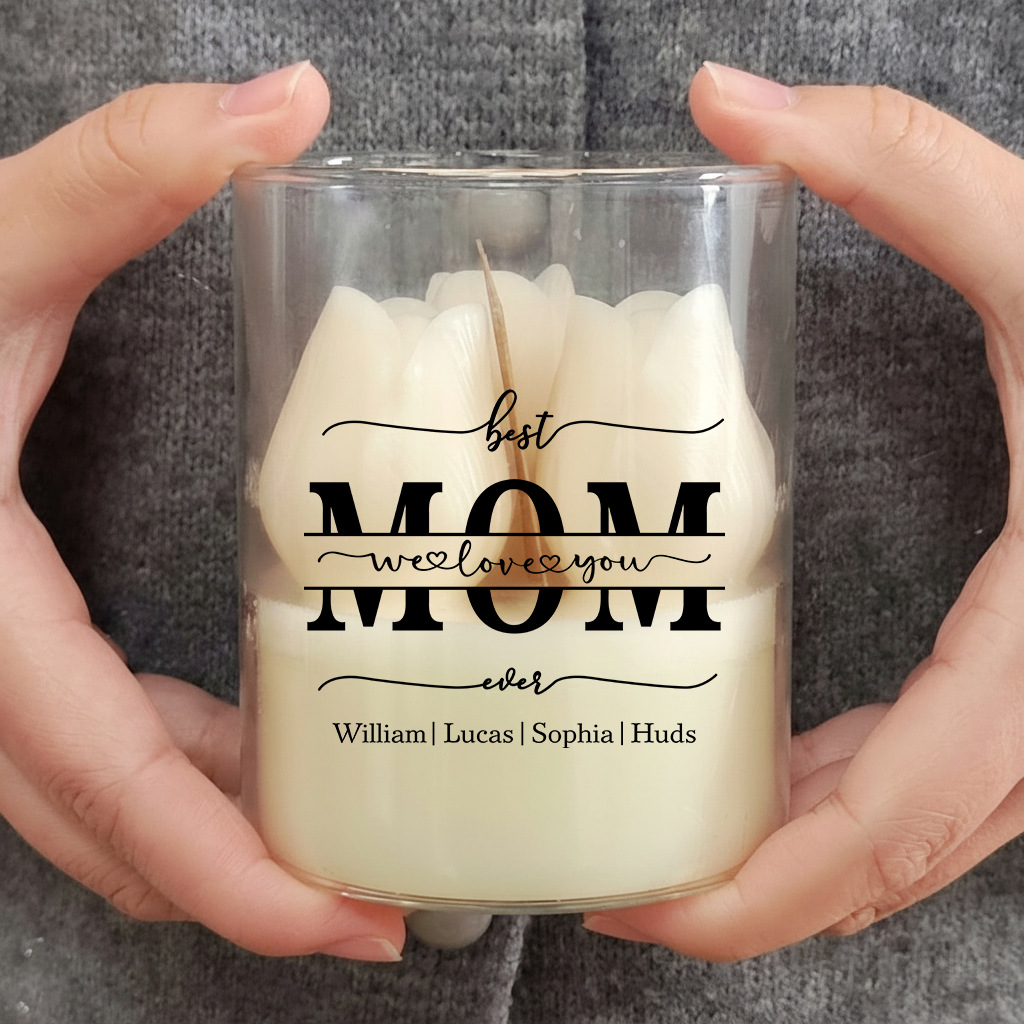Personalized Soy Wax Candle – Custom Family Name Floral Gift for Mom, Mother’s Day Special