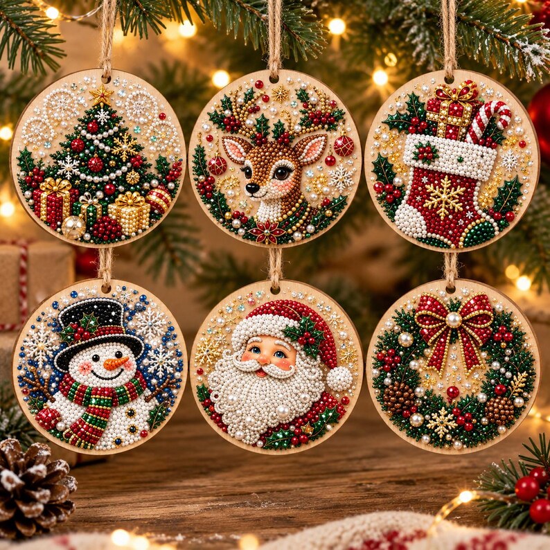 DIY Christmas Pearl Art Ornament Kit-Handmade Beaded Christmas Tree Decorations, Holiday Craft Set for Family & Couples