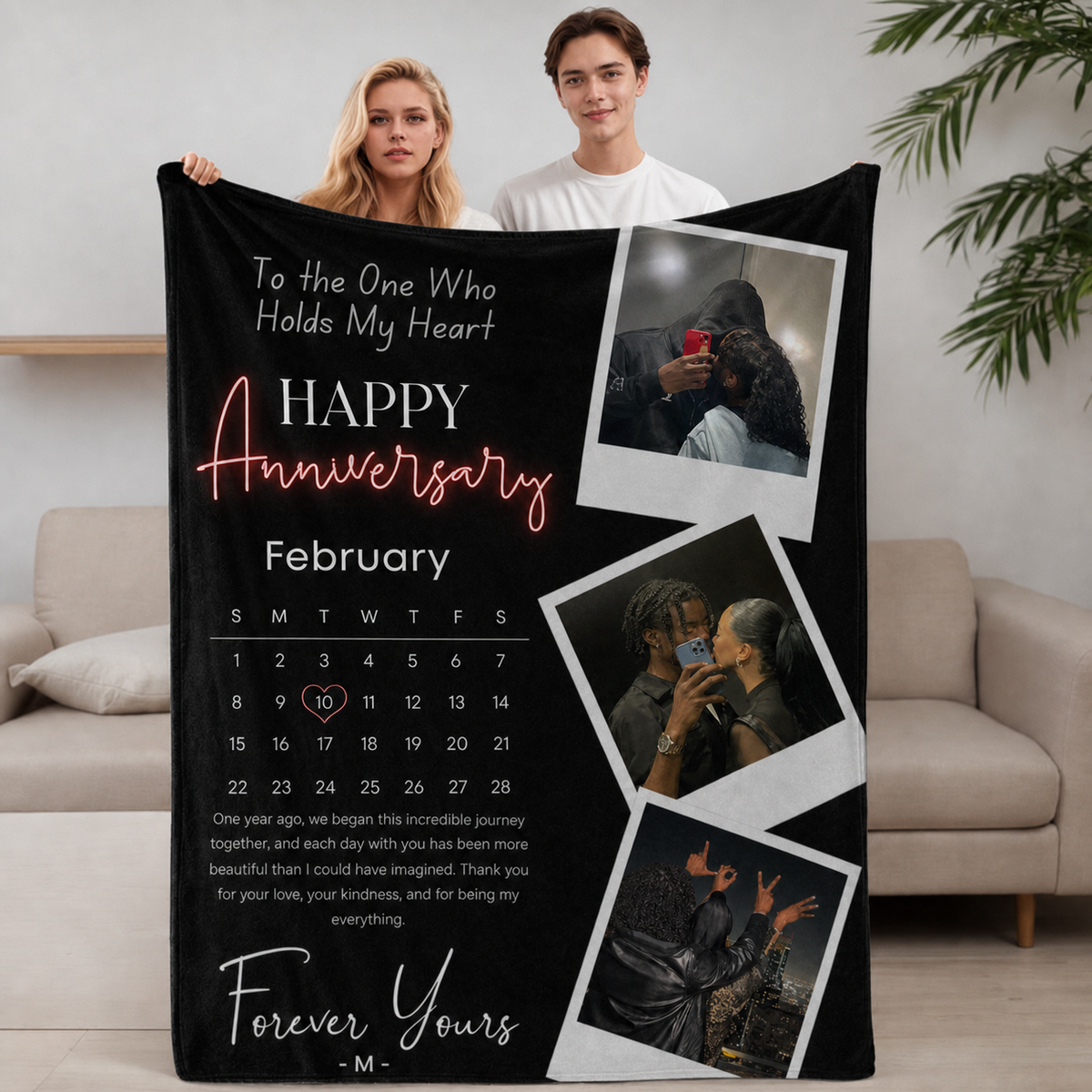 Personalized Photo Calendar Blanket for Couples, Custom Anniversary Flannel Blanket, Romantic Anniversary Gift for Your Partner