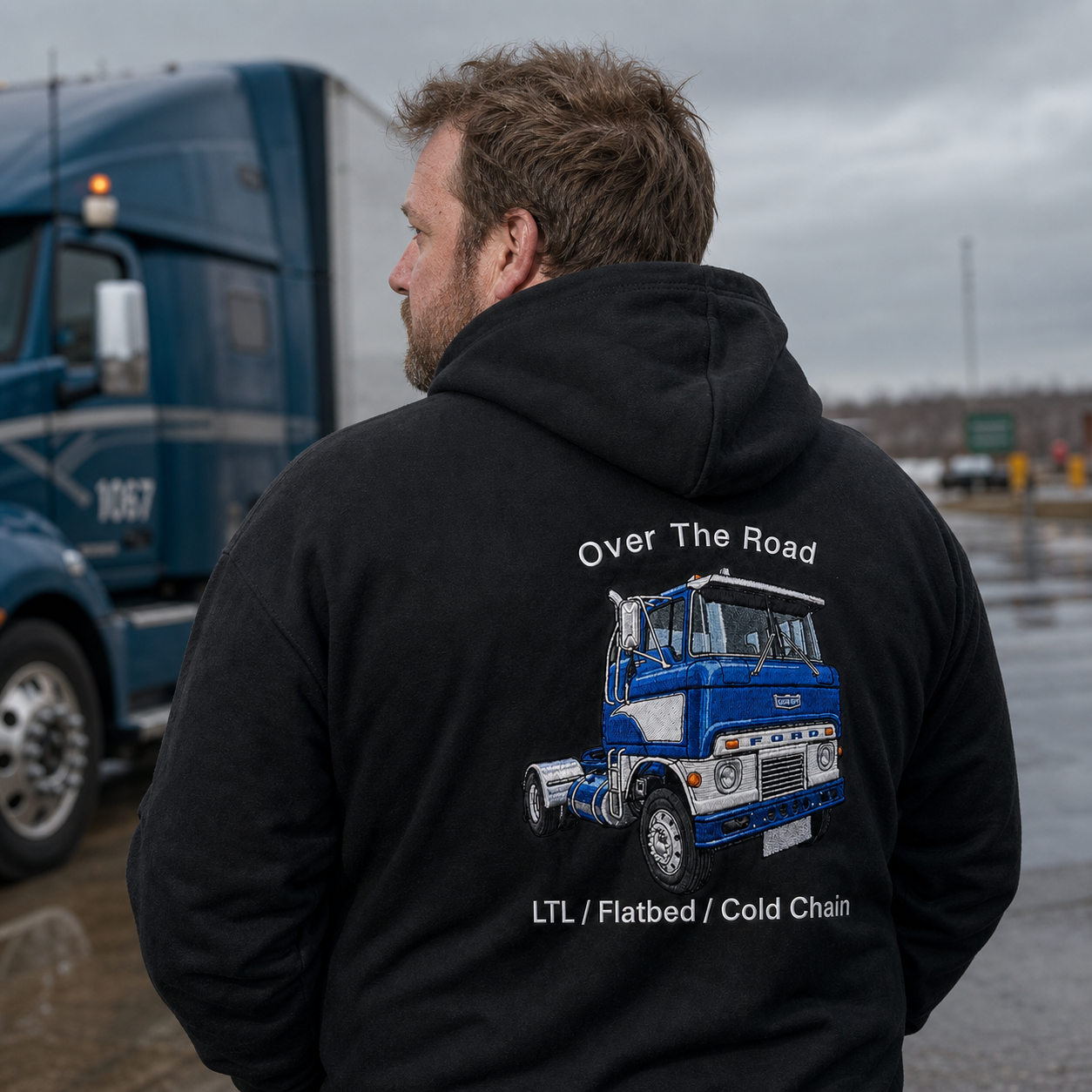 Custom Back Design Embroidered Big Truck Hoodie—The Perfect Gift For Car Enthusiasts, Truck Drivers, Boyfriends, Or Dads