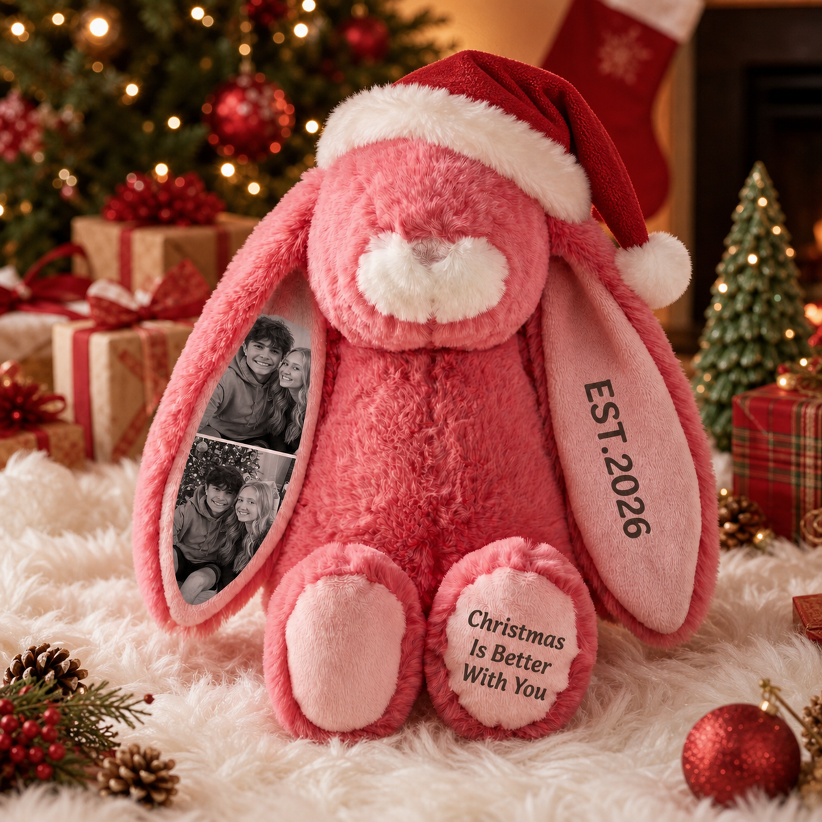 Personalized Bunny Plush with Photo, Name & Custom Foot Message – A Sweet Gift for Couples, Kids & Loved Ones