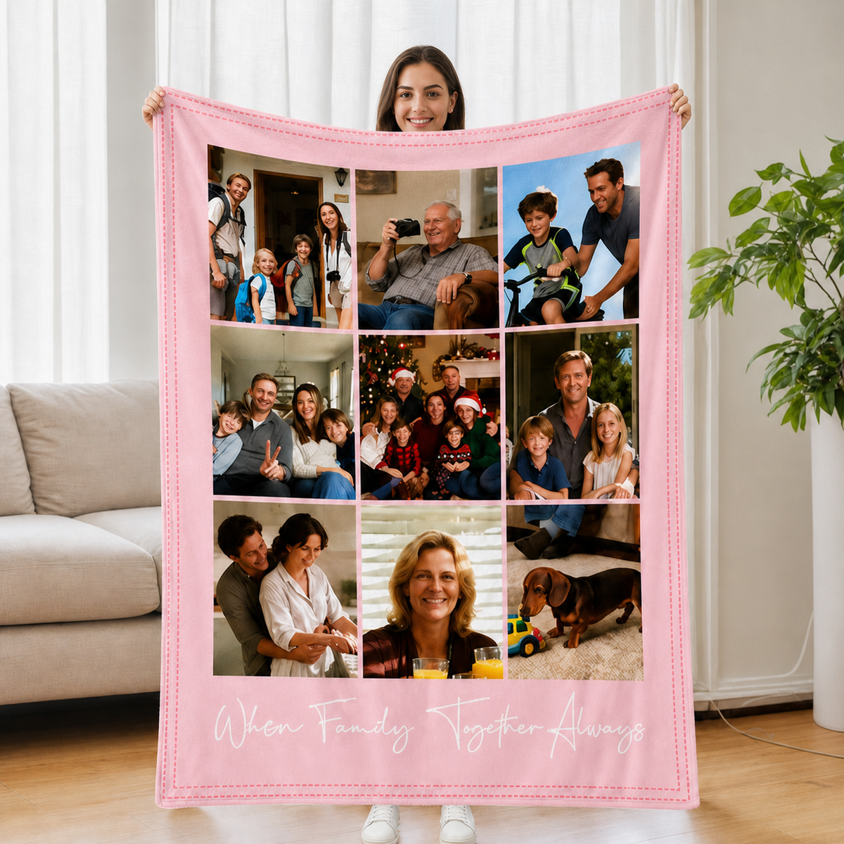 Custom 9-Photo Couple & Family Blanket | When Family Is Together, Always