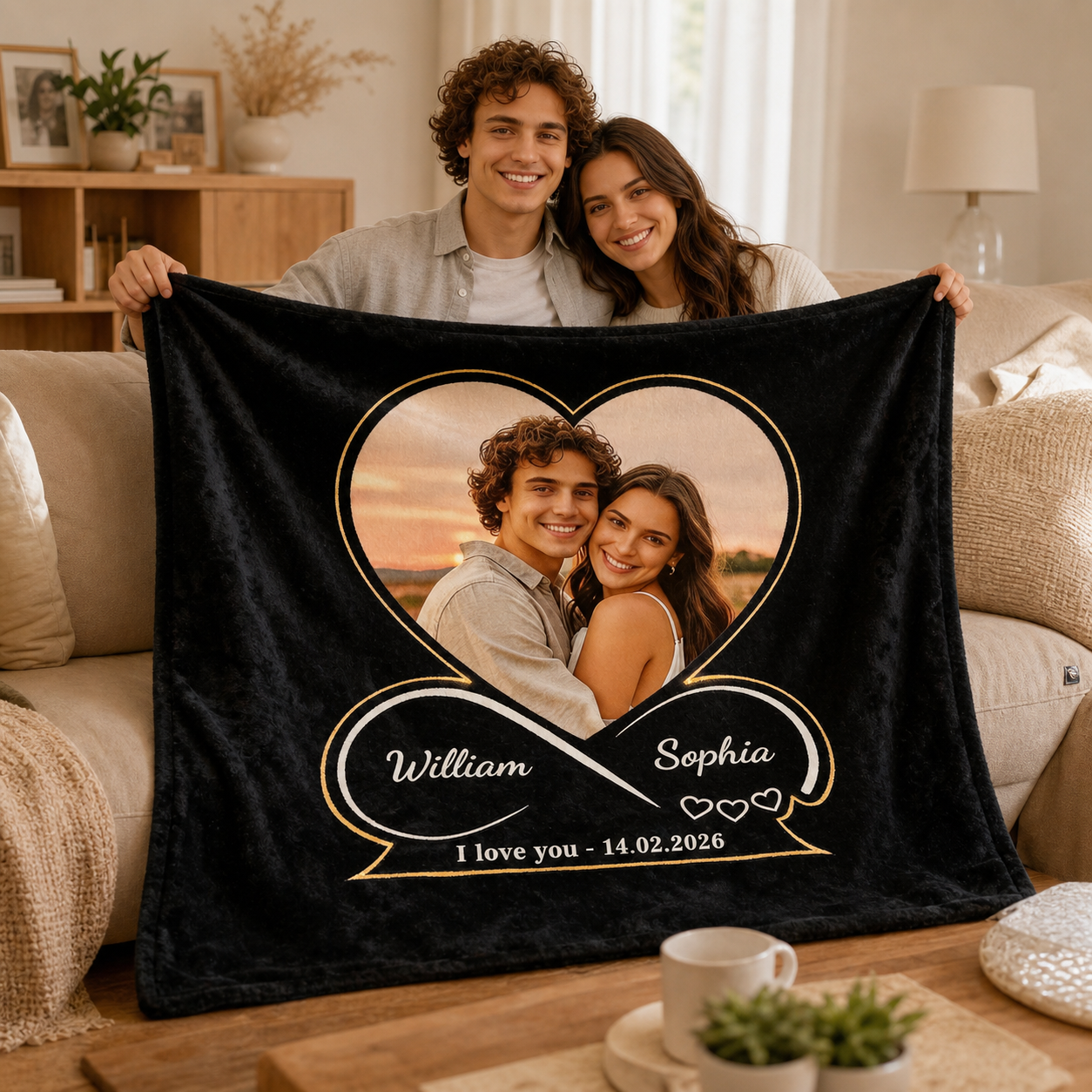Custom Heart Frame & Infinity Symbol – Custom Photo Blanket, Perfect Couple Gift for Anniversaries