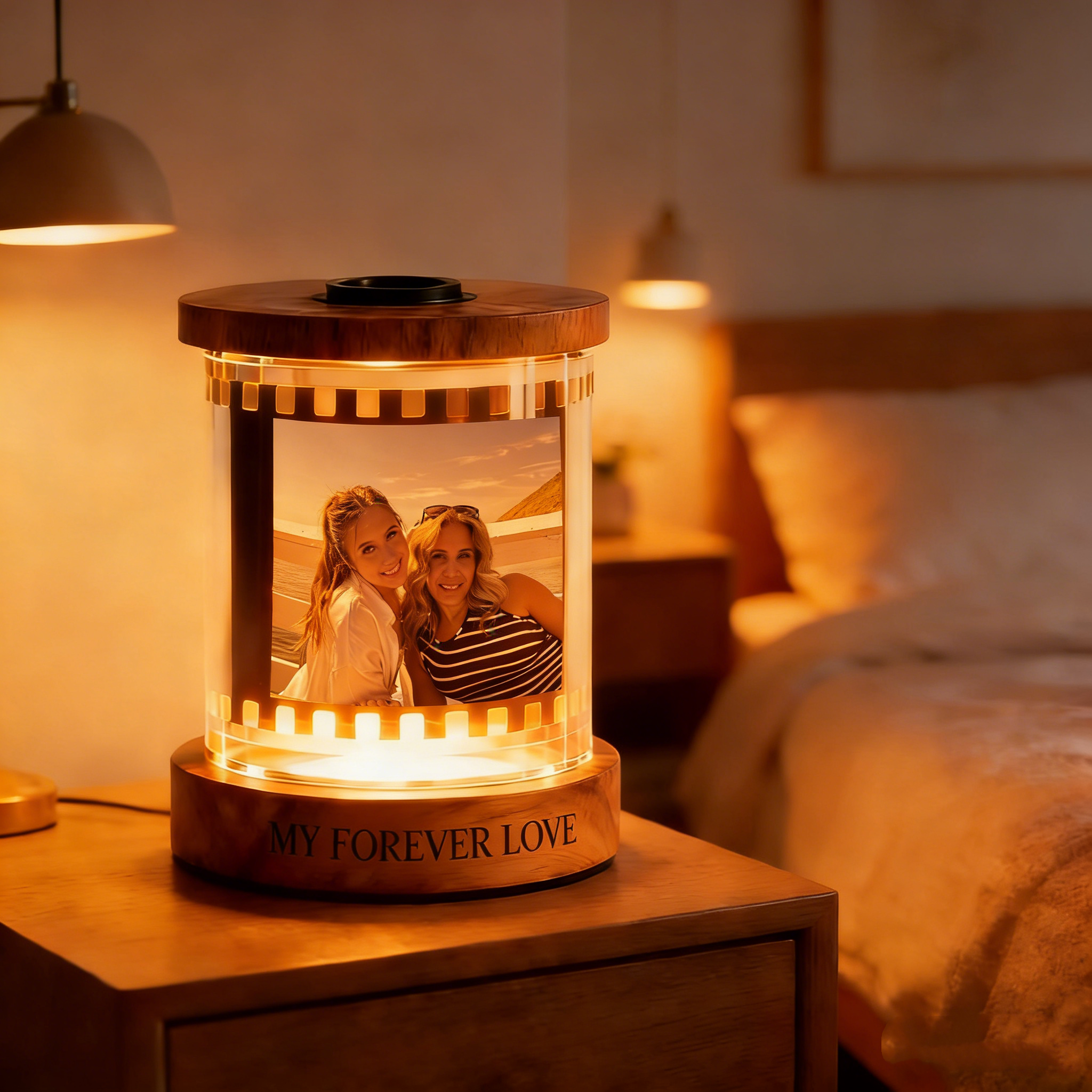 Custom Photo Rotating Frame With Warm Light, Film-Style Night Light With Text & Music – Gift For Couples, Mom, Mother’S Day Keepsake
