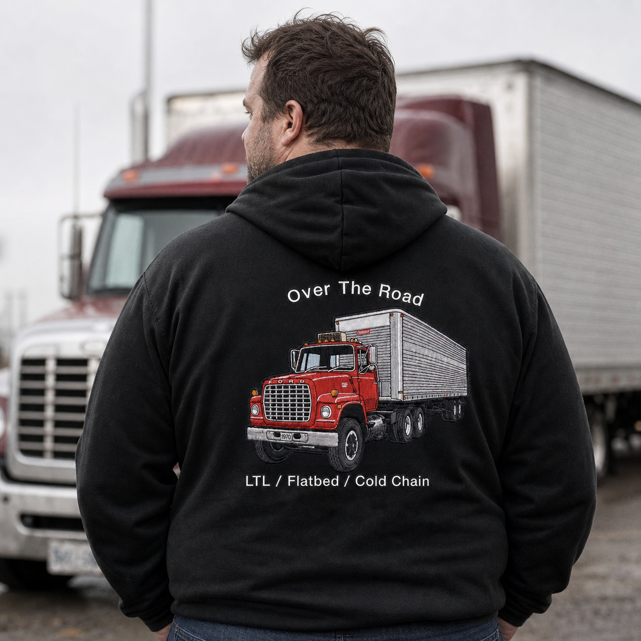 Custom Back Design Embroidered Big Truck Hoodie—The Perfect Gift For Car Enthusiasts, Truck Drivers, Boyfriends, Or Dads