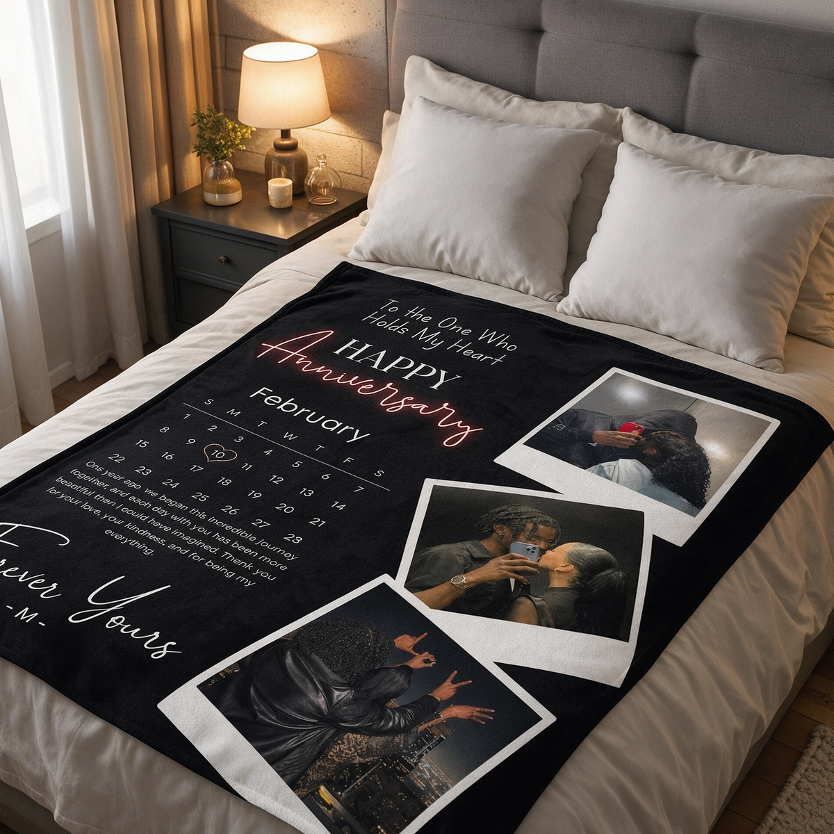 Personalized Photo Calendar Blanket for Couples, Custom Anniversary Flannel Blanket, Romantic Anniversary Gift for Your Partner