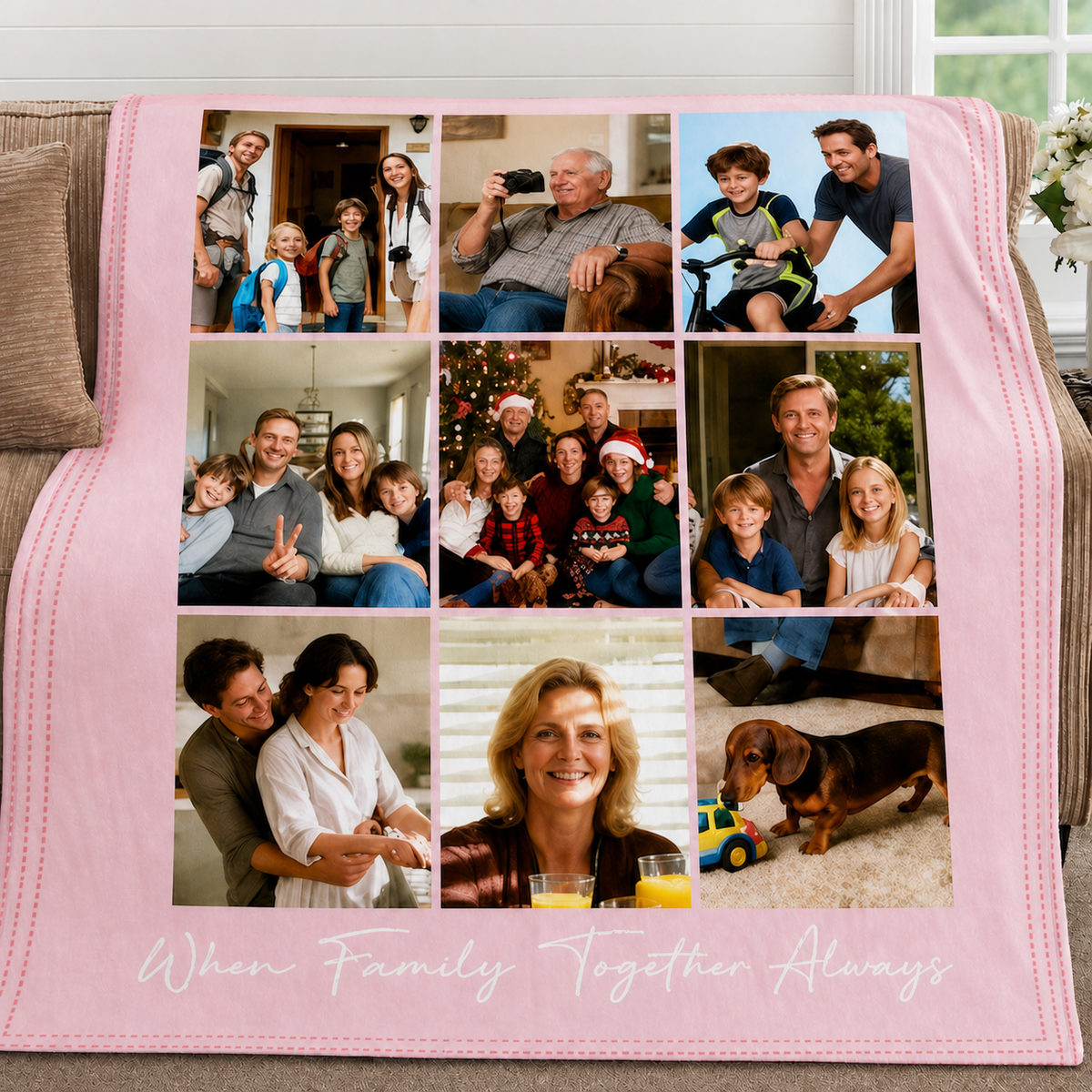 Custom 9-Photo Couple & Family Blanket | When Family Is Together, Always