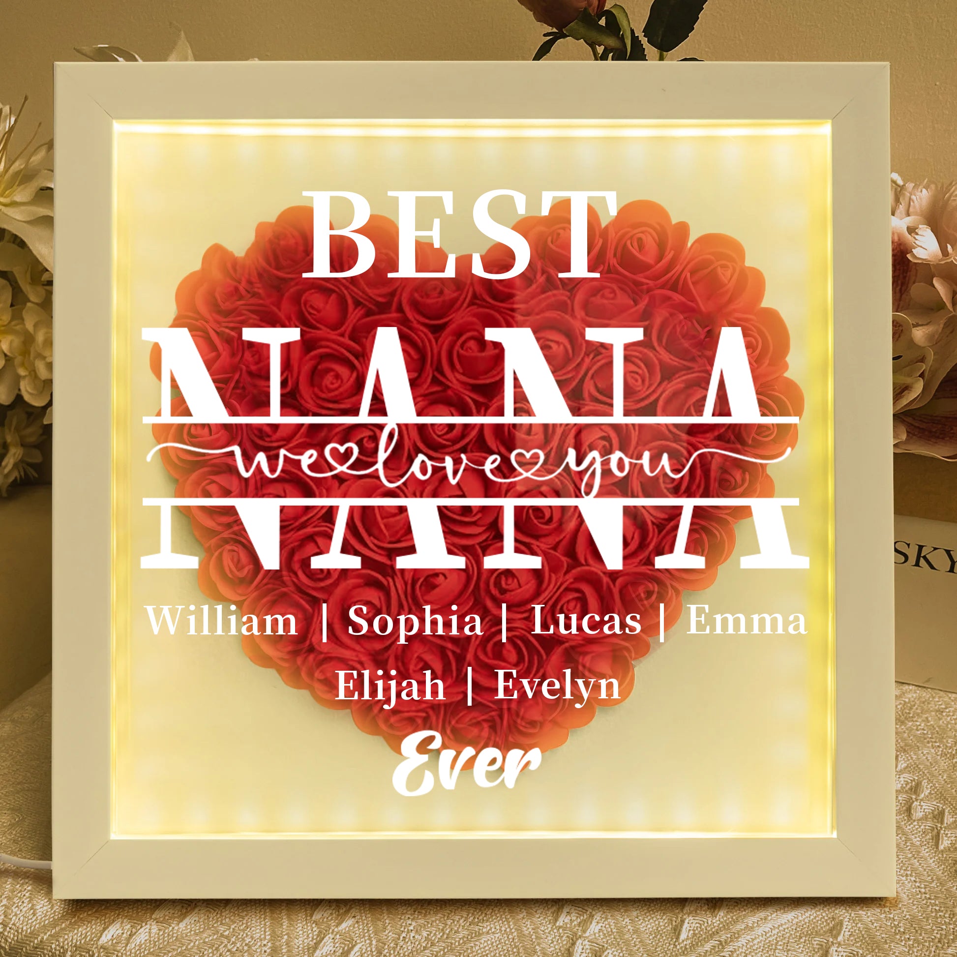"Best Mom Ever" Heart Shaped Flower Shadow Box | Customized Gift for MUM, Nana Grandma