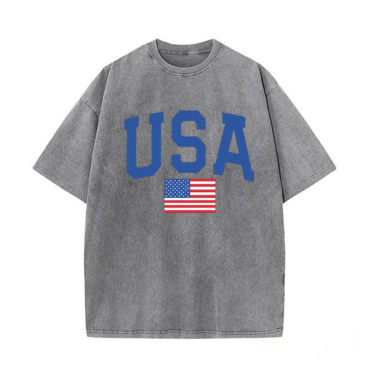Custom 4th of July Washed Tee Personalized Text Patriotic T Shirt