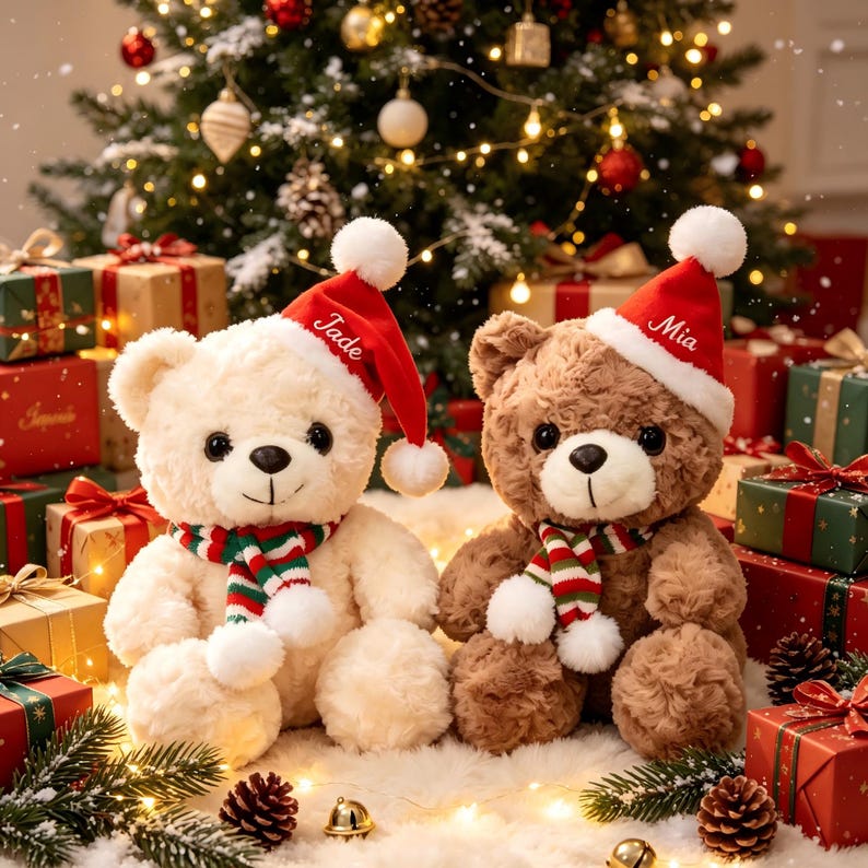 Personalized Christmas Teddy Bear Plush – Custom Name Gift for Couples & Loved Ones