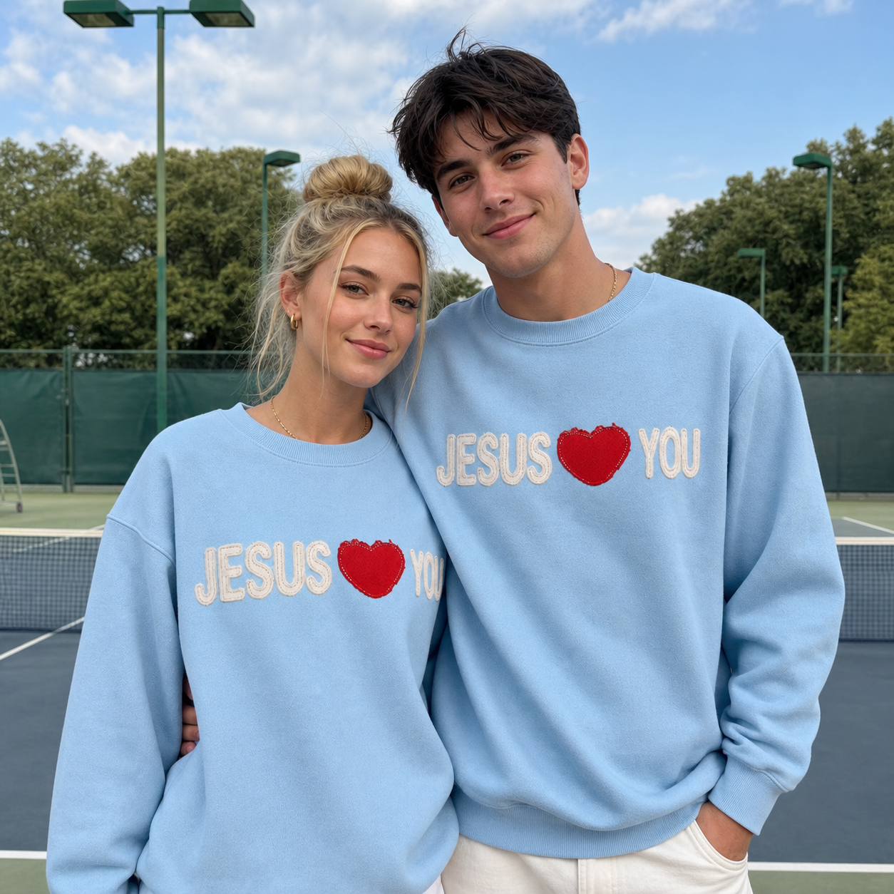 Custom Applique Couple Sweatshirt – Red Heart & Both Names Appliqued with Your Choice of Fabric, Personalized Gift for Boyfriend/Girlfriend, Anniversary Valentine's Day