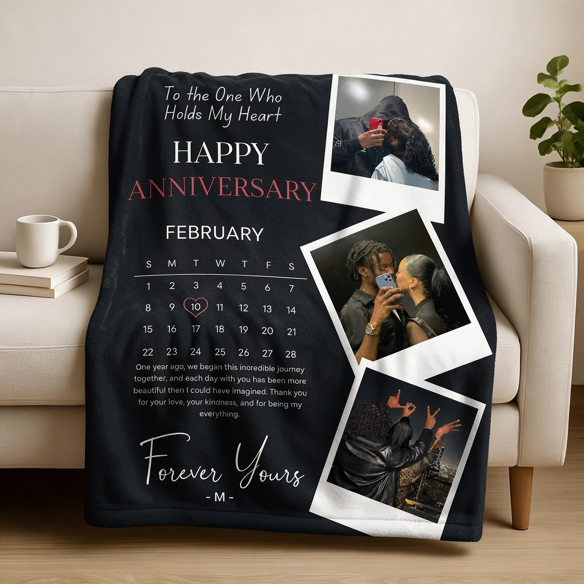 Personalized Photo Calendar Blanket for Couples, Custom Anniversary Flannel Blanket, Romantic Anniversary Gift for Your Partner