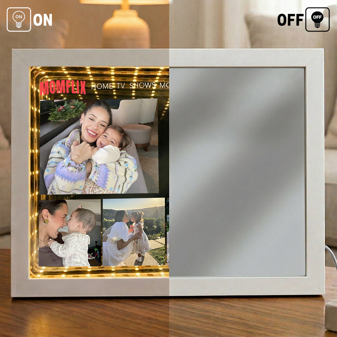 Custom MOMFLIX Movie Photos Infinity Mirror Light Box- Gift for Mother