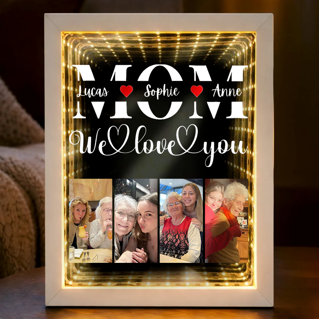 Custom "MOM, We Love You" Photo Mirror Lightbox (Personalizable with Child's Name) — The Perfect Mother's Day Gift