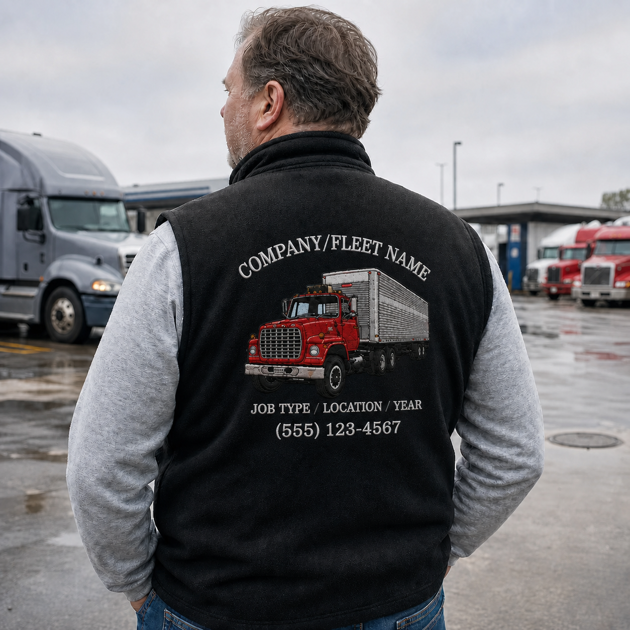 Custom Big Truck Embroidered Vest with Company Info Custom Trucker Workwear