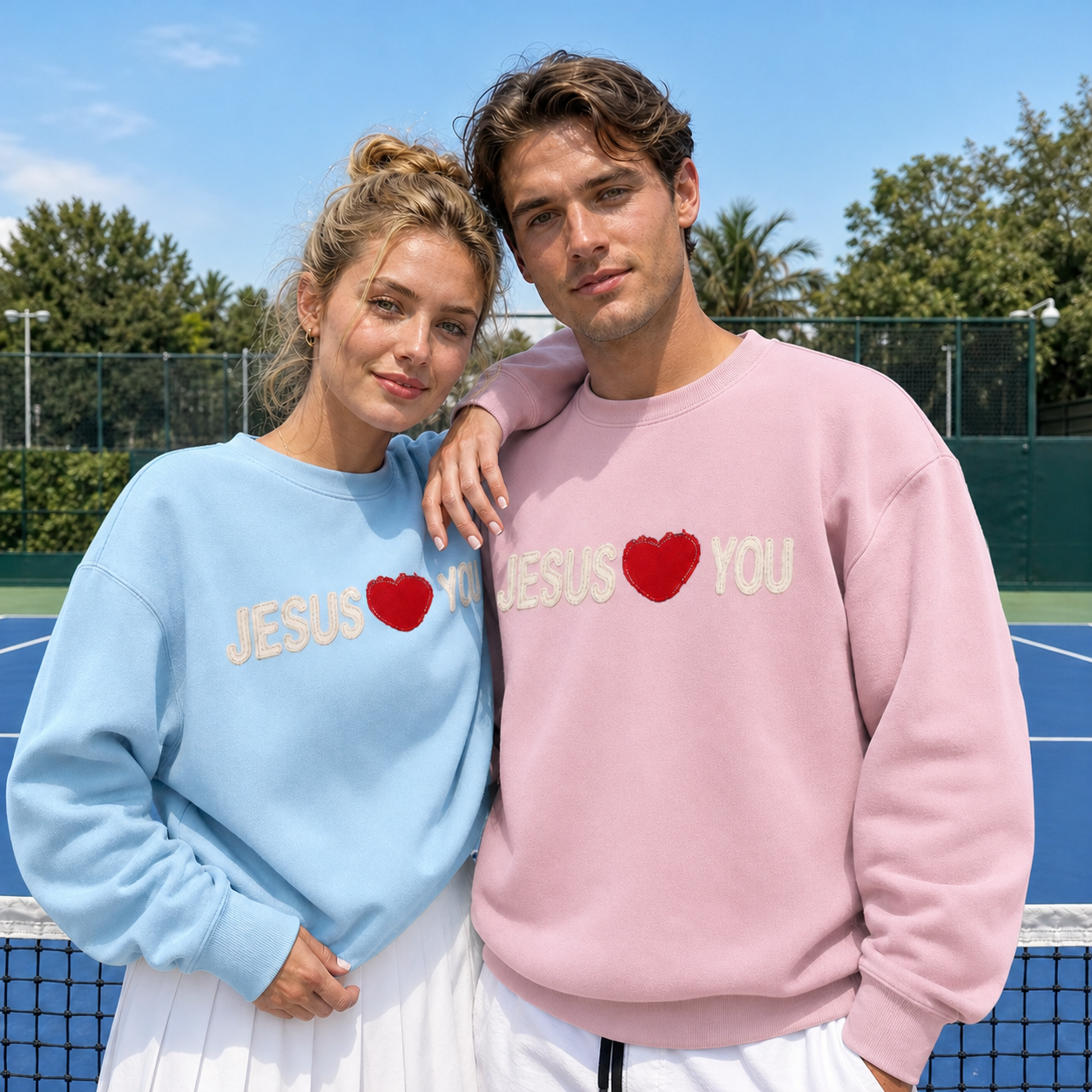 Custom Applique Couple Sweatshirt – Red Heart & Both Names Appliqued with Your Choice of Fabric, Personalized Gift for Boyfriend/Girlfriend, Anniversary Valentine's Day
