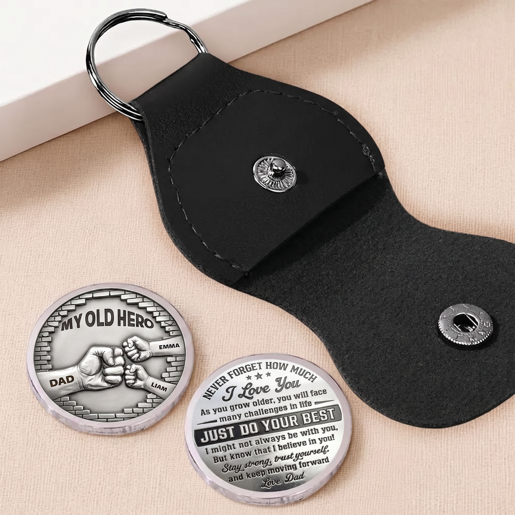 Top Dad Fist Personalized Custom Pocket Hug Coin-Father's Day Gift