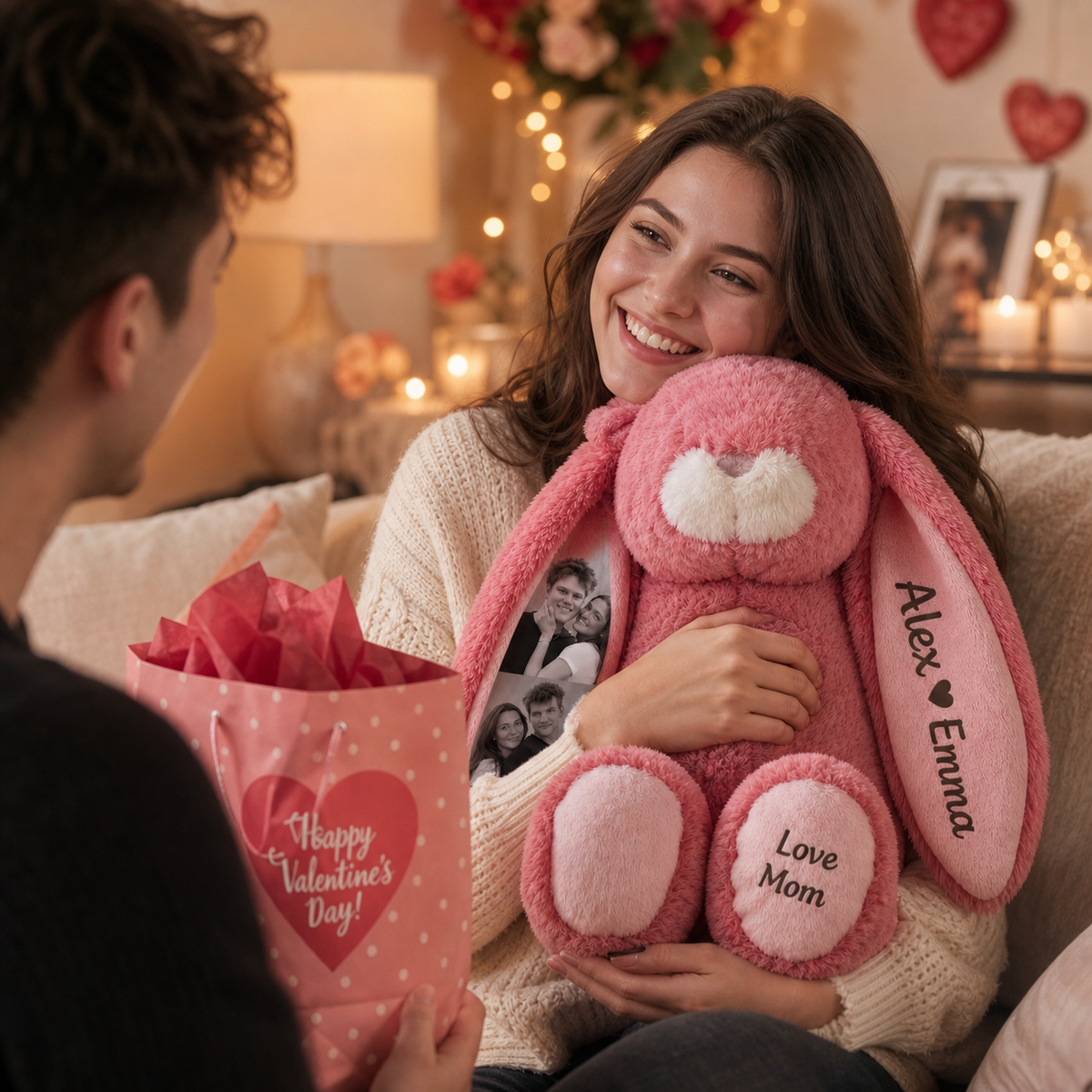 Personalized Bunny Plush with Photo, Name & Custom Foot Message – A Sweet Gift for Couples, Kids & Loved Ones