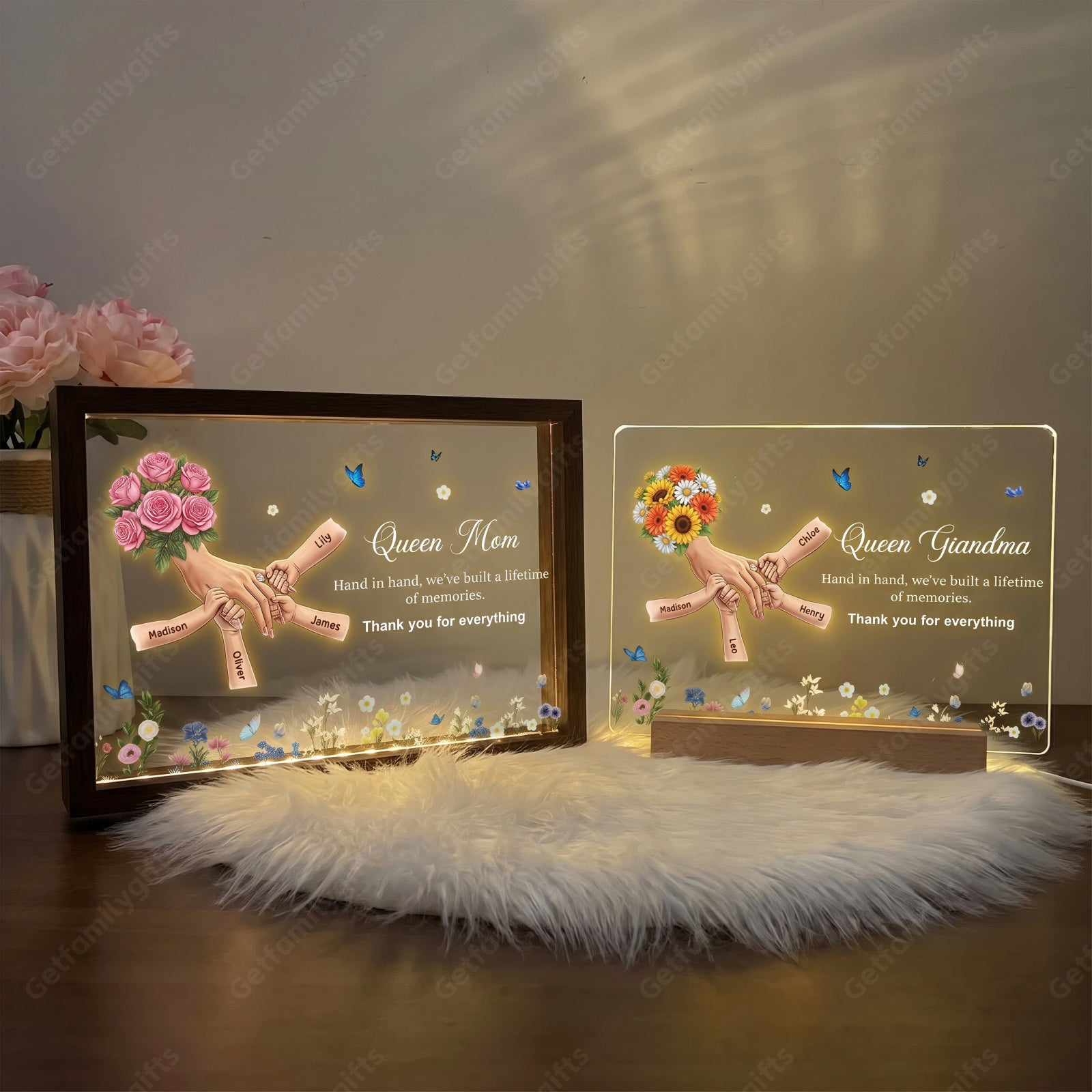 Personalized Mommy Holding Hands with Ring & Manicure Led Light Frame-Mother's Day Gift