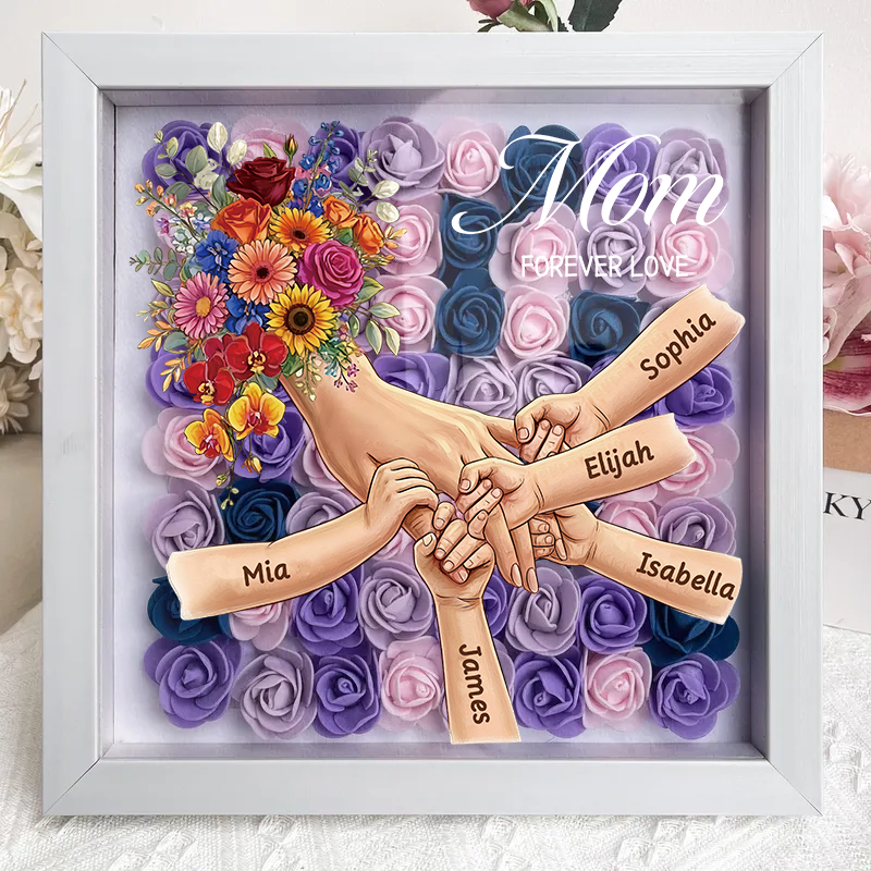 Personalized Mom Holding Hands Shadow Box-Mother's Day Flower Frame
