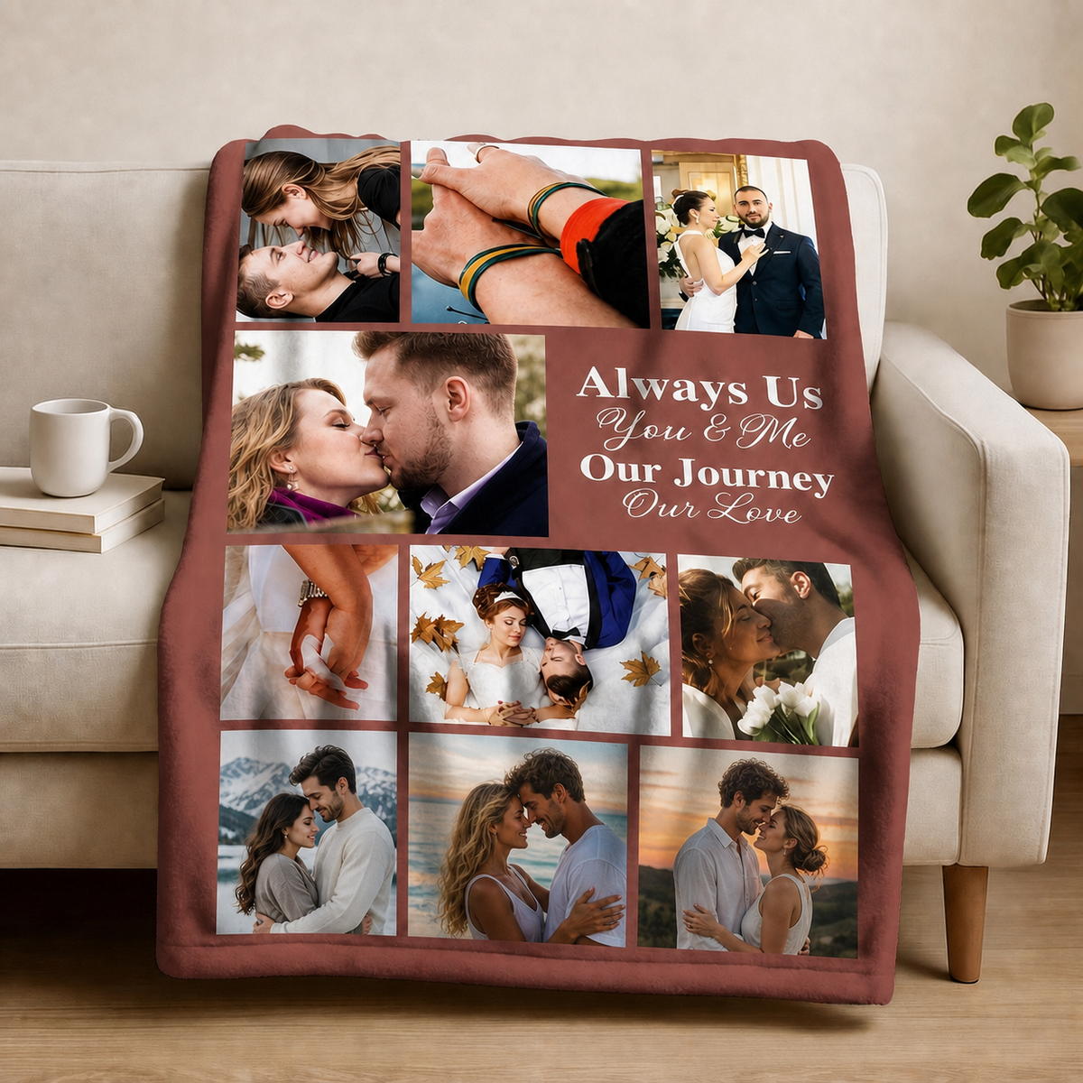 Custom 10-Picture Couple Photo Blanket, Personalized Collage Throw Blanket with Custom Text for Him Her