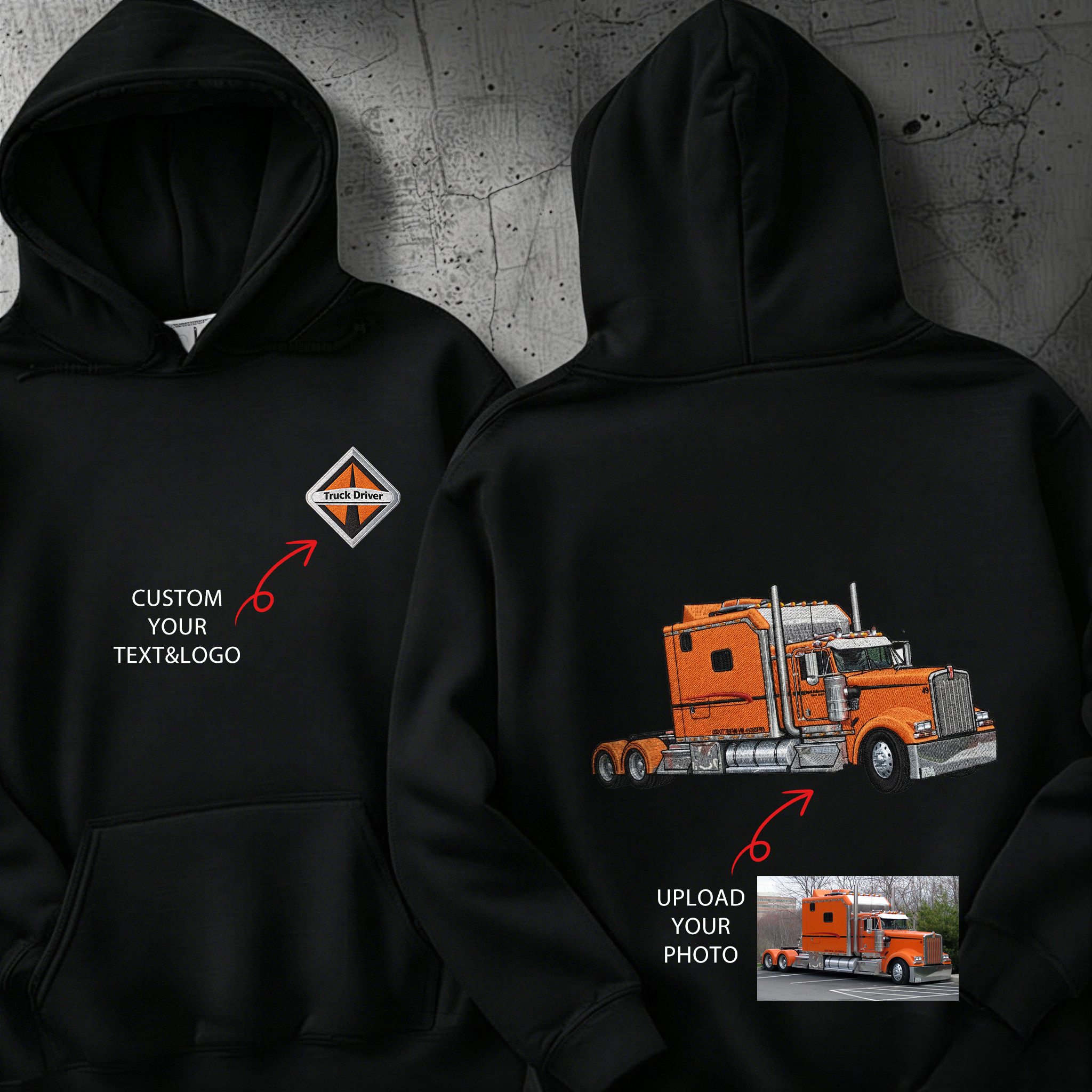 Custom Embroidered Big Rig Car Hoodie (Back Design)—The Perfect Gift For Car Enthusiasts, Boyfriends, Or Dads