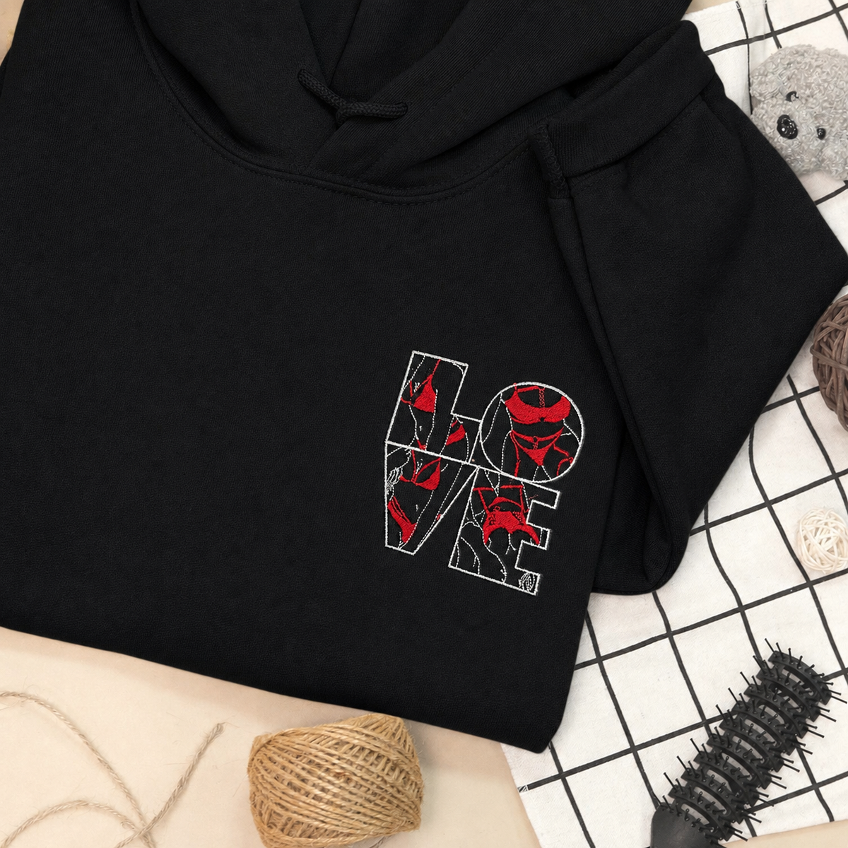 Custom Spicy Boudoir Hoodie — LOVE Letters Embroidered with Couples Photos, Personalized Anniversary Sweatshirt