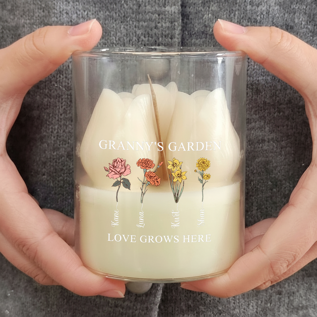 Personalized Birth Flower Soy Wax Candle – Custom Kids’ Names Gift for Mom, Mother’s Day Special