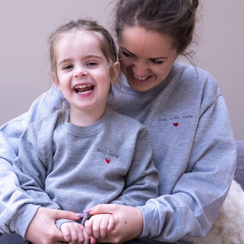 Love Lives Here Jumper Set -Embroidered Mummy and Baby Matching Outfit -Twinning Outfit
