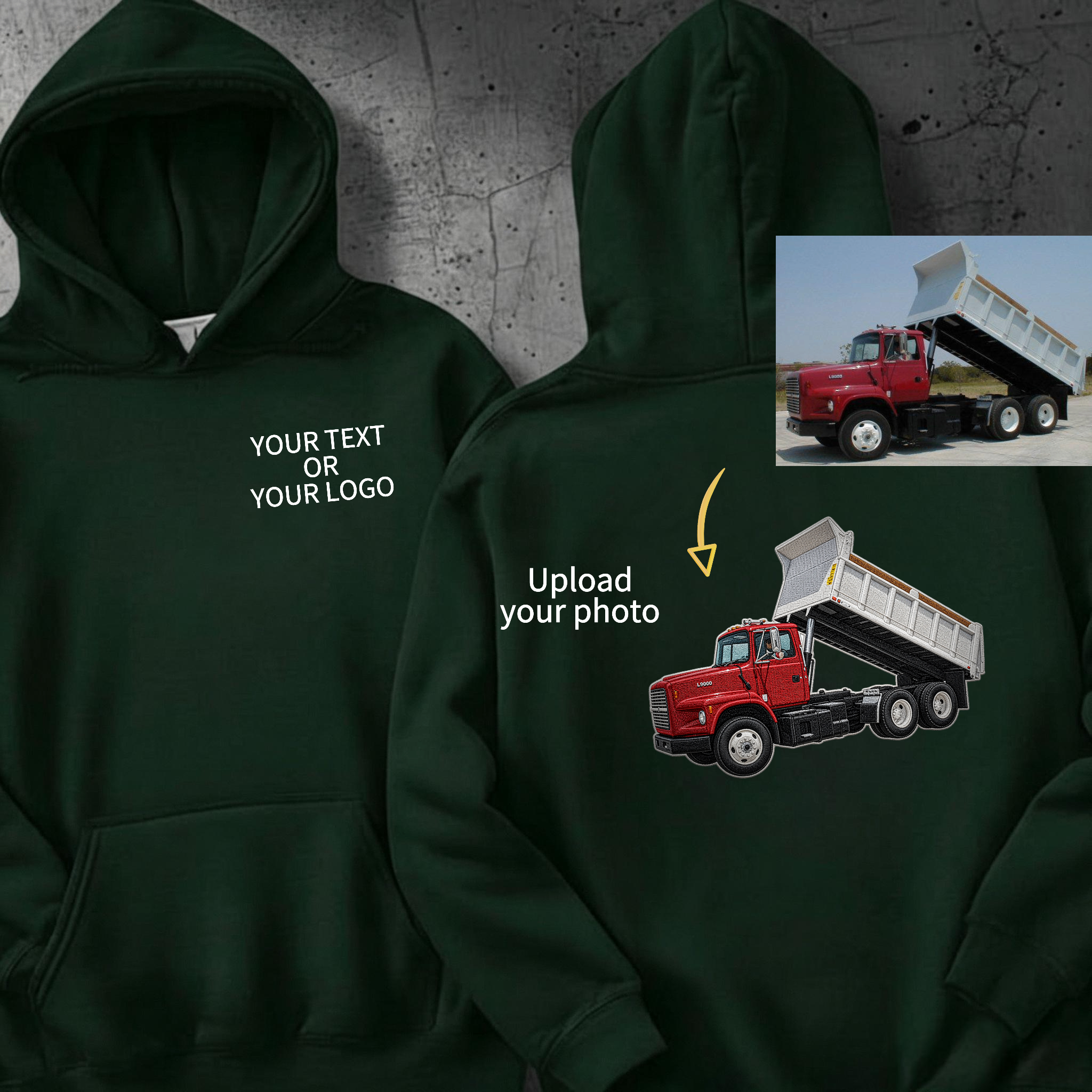 Custom Embroidered Dump Truck Car Hoodie (Back Design)—The Perfect Gift For Car Enthusiasts, Boyfriends, Or Dads