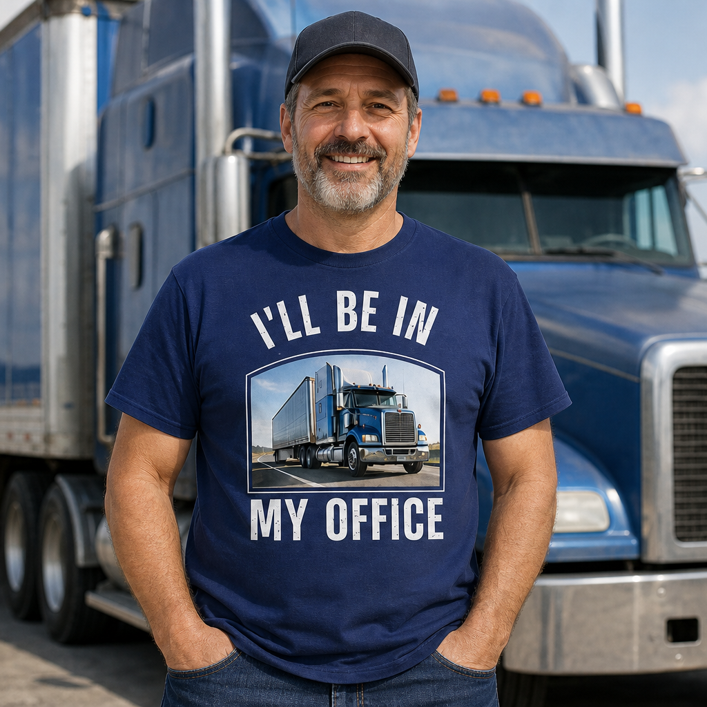 Custom Truck Photo T-Shirt – “I’ll Be In My Office” Funny Trucker Tee, Crewneck, Hoodie. Upload Your Rig for Personalized Design, Great Gift for Drivers