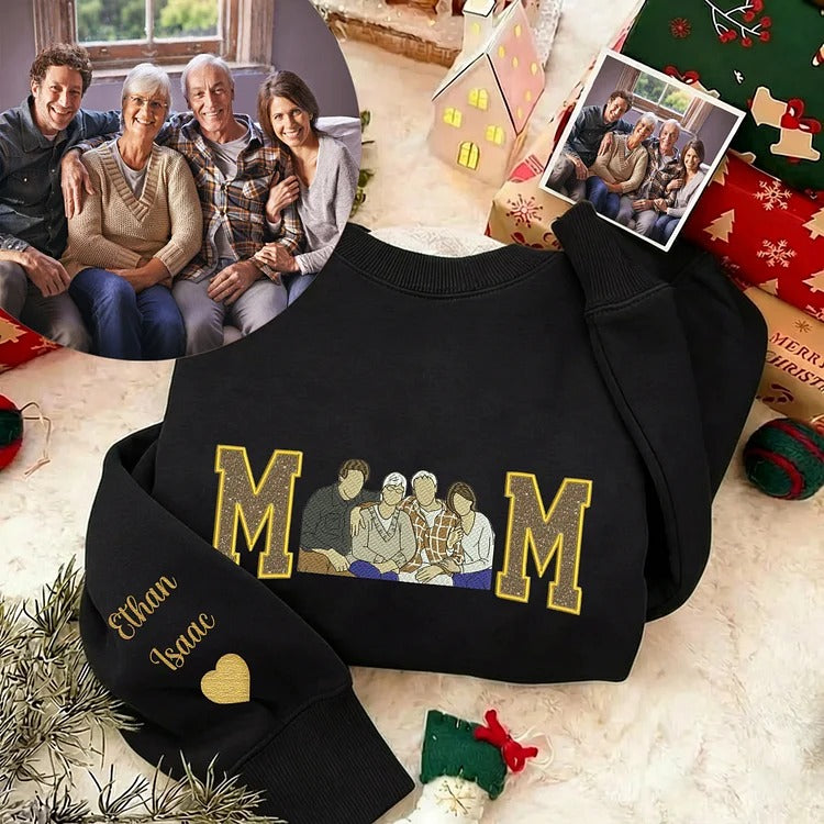 A Glittering Gift for Grandma, Personalized Portrait Sweatshirt with Embroidered Family Photo & Sparkle