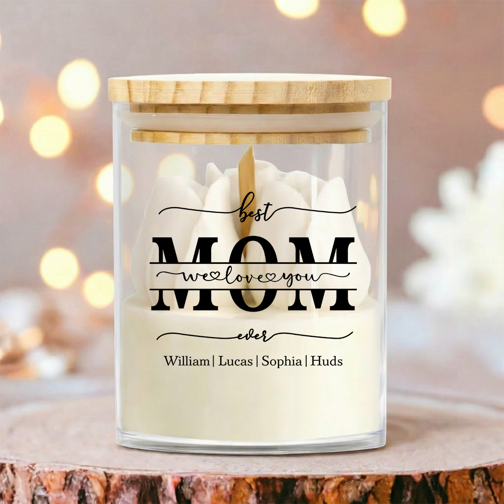 Personalized Soy Wax Candle – Custom Family Name Floral Gift for Mom, Mother’s Day Special