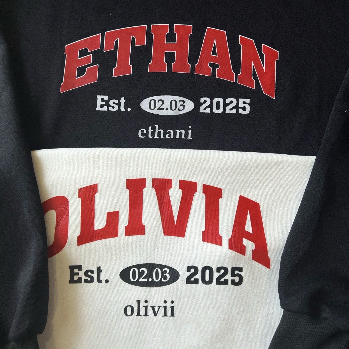 Custom Couple’s Sweatshirt – Personalized Matching Hoodie with Names, Est. Anniversary Date & Your Special Nickname