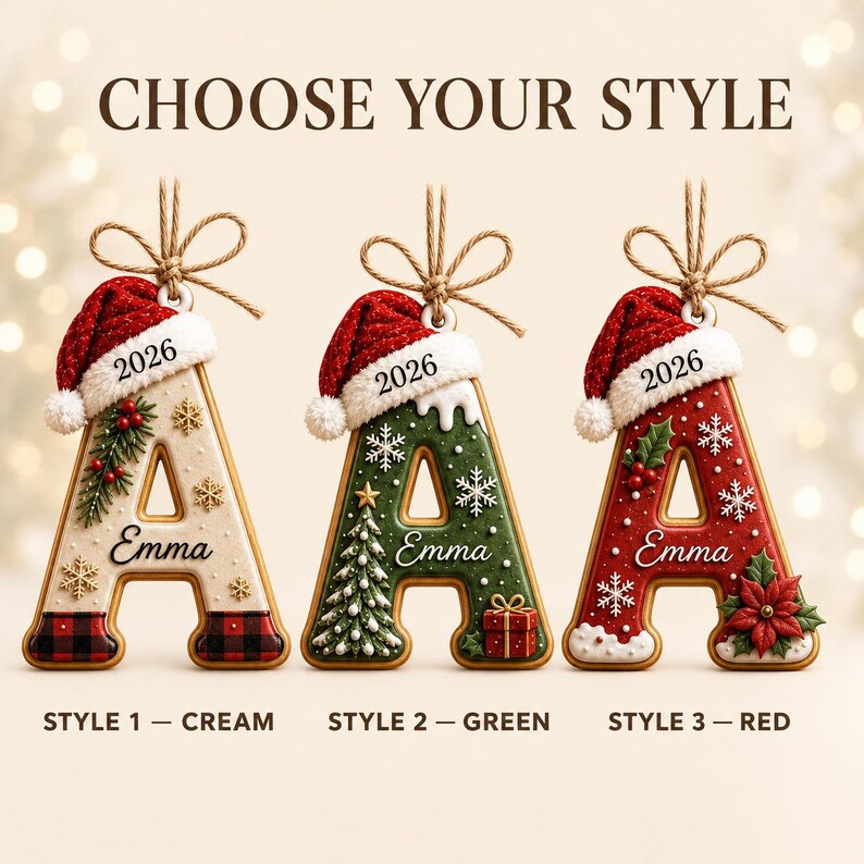 Personalized 2D Flat Initial Christmas Ornament, Custom Name Wooden Letter Ornament, Family Christmas Keepsake