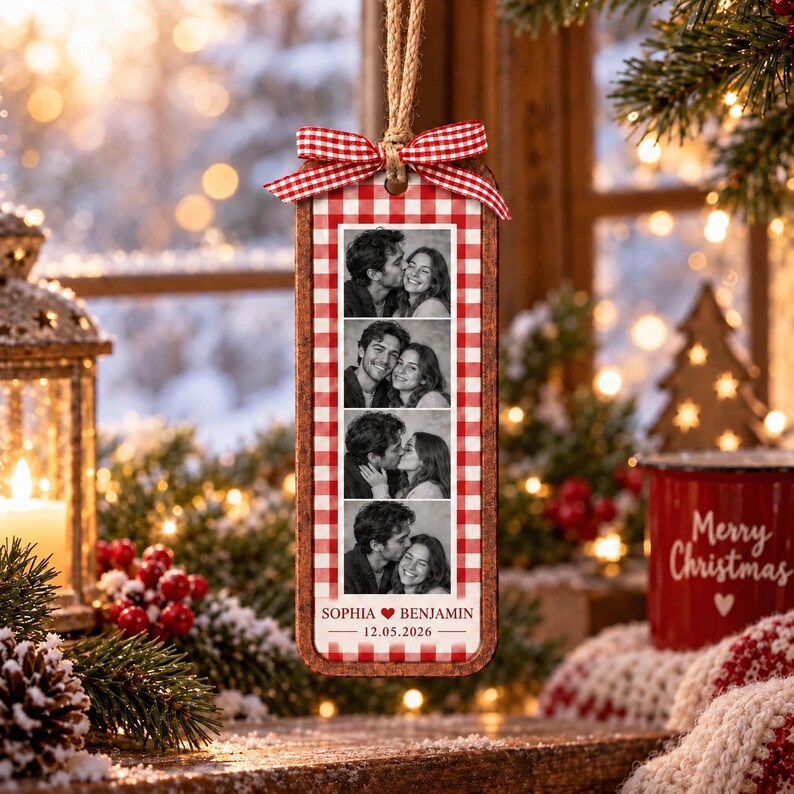 Personalized Couple Christmas Ornament, Custom Photo Wooden Ornament With Names And Date, First Christmas Together Gift