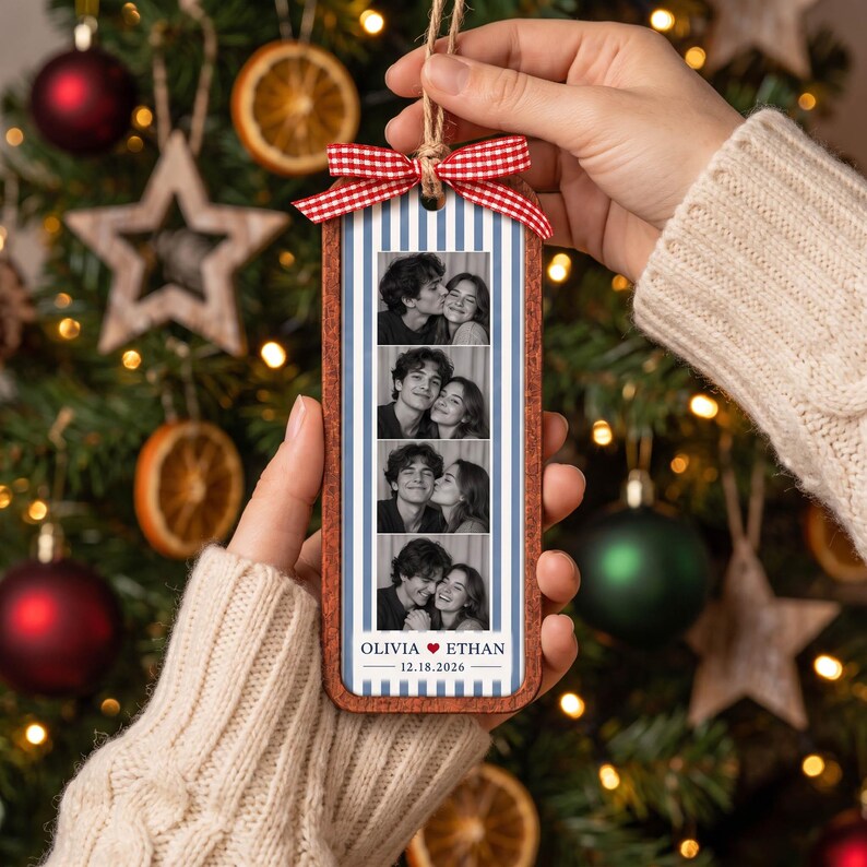 Personalized Couple Christmas Ornament, Custom Photo Wooden Ornament With Names And Date, First Christmas Together Gift
