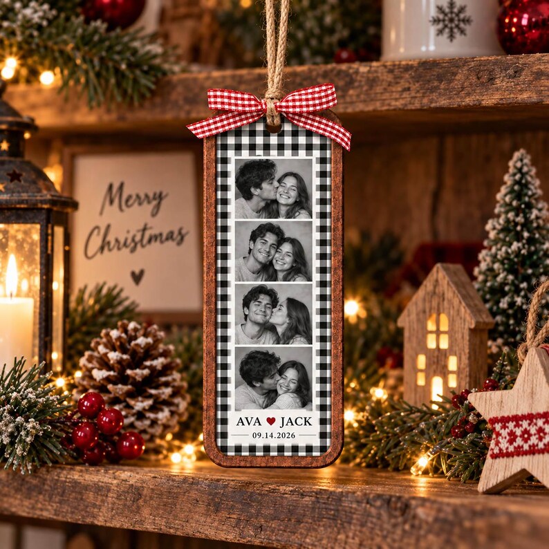 Personalized Couple Christmas Ornament, Custom Photo Wooden Ornament With Names And Date, First Christmas Together Gift