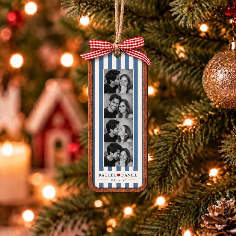 Personalized Couple Christmas Ornament, Custom Photo Wooden Ornament With Names And Date, First Christmas Together Gift