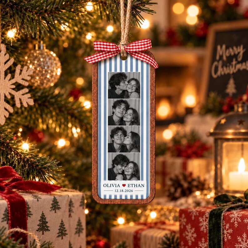 Personalized Couple Christmas Ornament, Custom Photo Wooden Ornament With Names And Date, First Christmas Together Gift